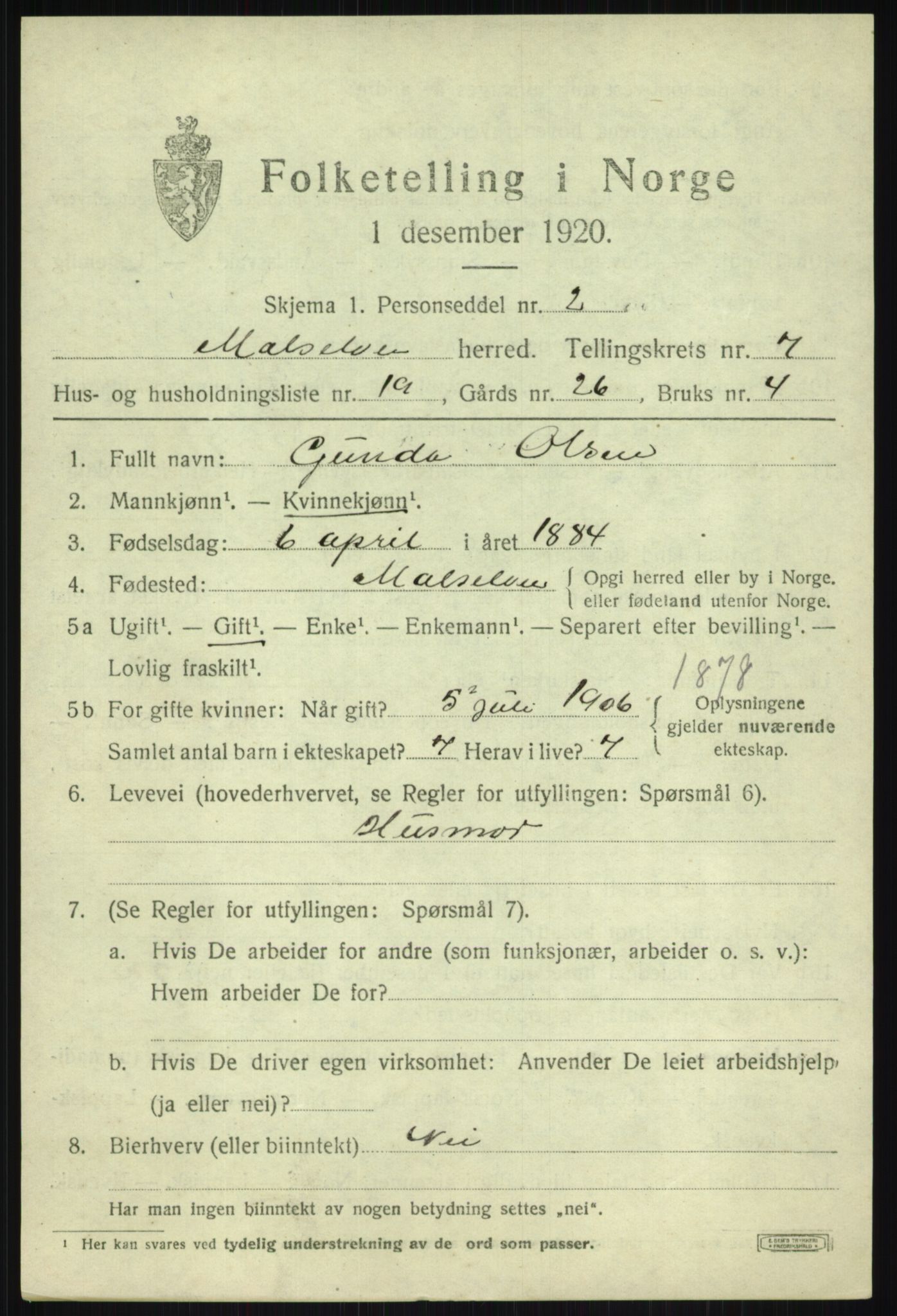 SATØ, 1920 census for Målselv, 1920, p. 4431