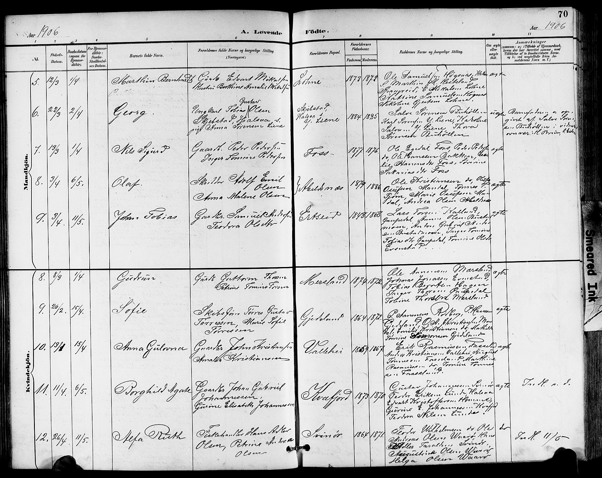 Sør-Audnedal sokneprestkontor, AV/SAK-1111-0039/F/Fb/Fbb/L0006: Parish register (copy) no. B 6, 1893-1915, p. 70