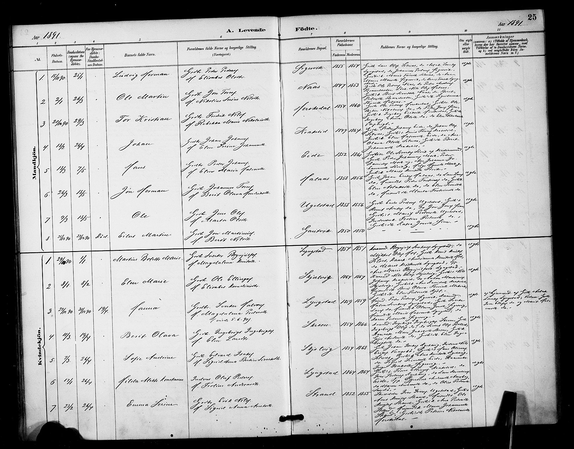 Ministerialprotokoller, klokkerbøker og fødselsregistre - Møre og Romsdal, AV/SAT-A-1454/571/L0836: Parish register (official) no. 571A01, 1884-1899, p. 25