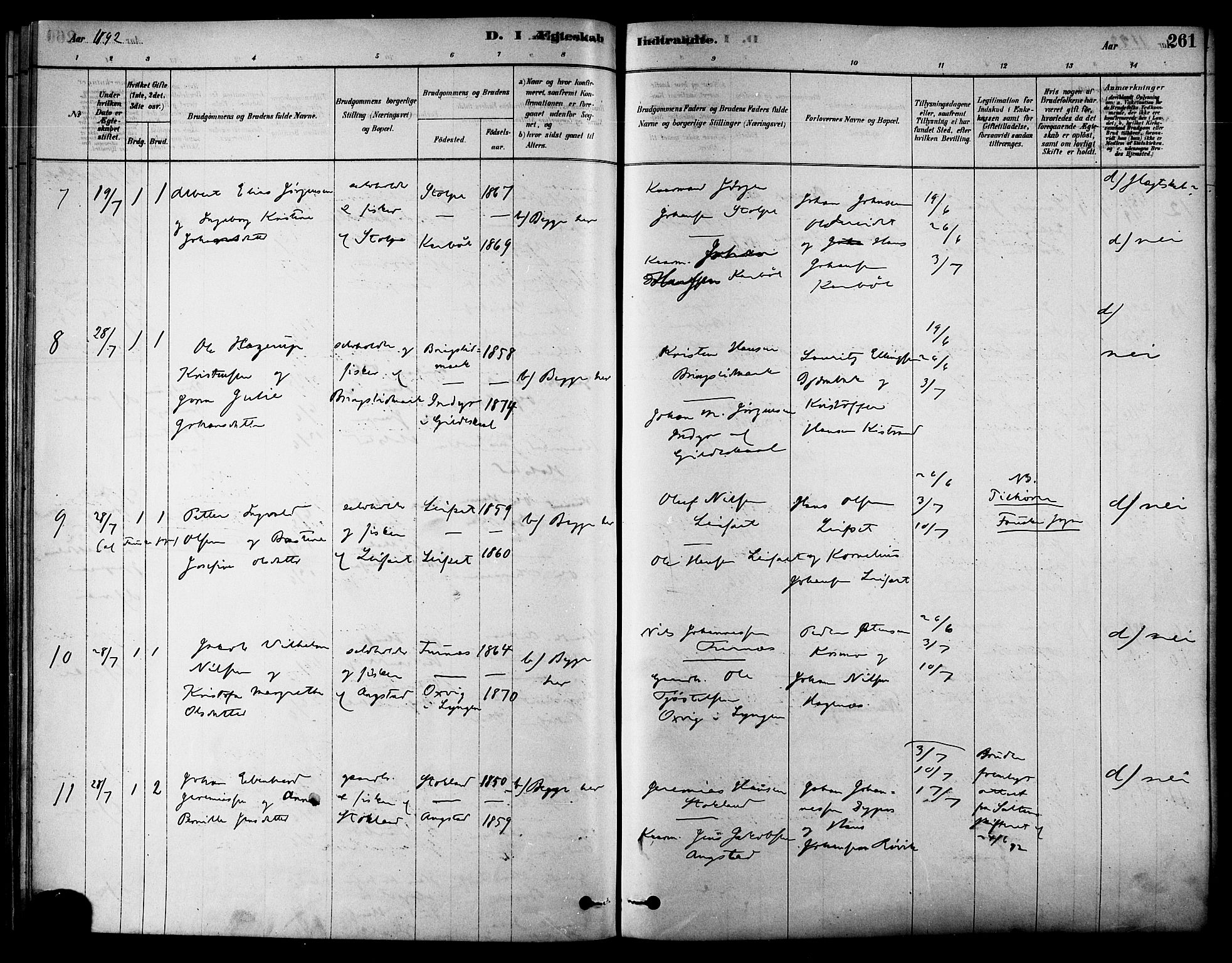 Ministerialprotokoller, klokkerbøker og fødselsregistre - Nordland, SAT/A-1459/852/L0740: Parish register (official) no. 852A10, 1878-1894, p. 261