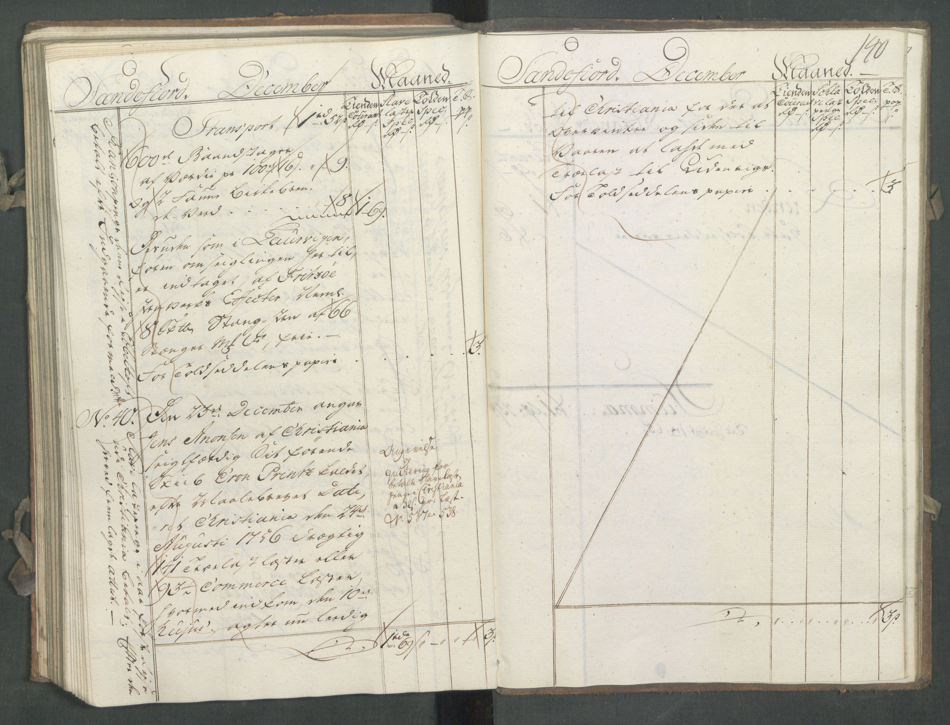 Generaltollkammeret, tollregnskaper, AV/RA-EA-5490/R11/L0027/0001: Tollregnskaper Larvik og Sandefjord / Utgående hovedtollbok, 1756, p. 139b-140a