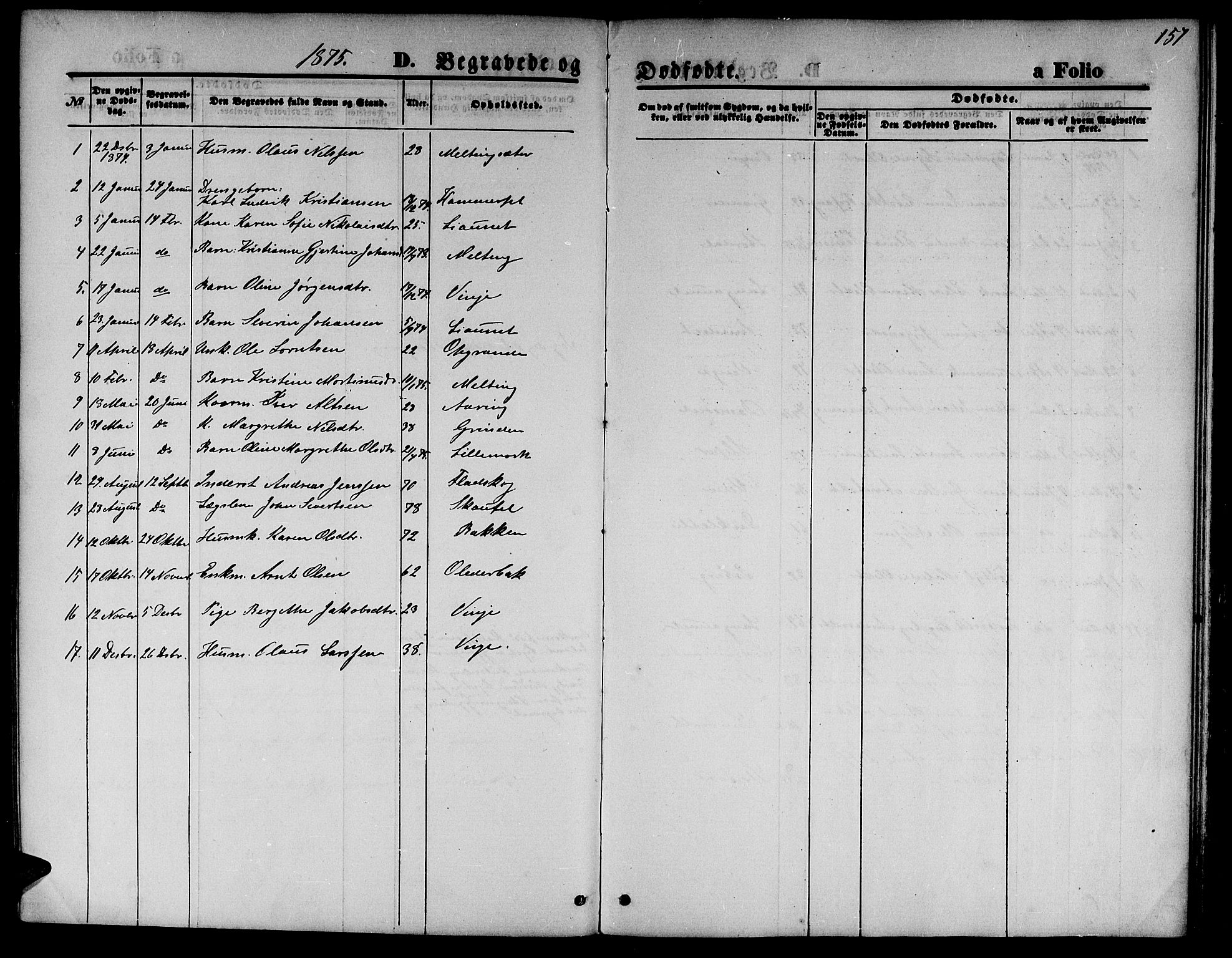 Ministerialprotokoller, klokkerbøker og fødselsregistre - Nord-Trøndelag, AV/SAT-A-1458/733/L0326: Parish register (copy) no. 733C01, 1871-1887, p. 157