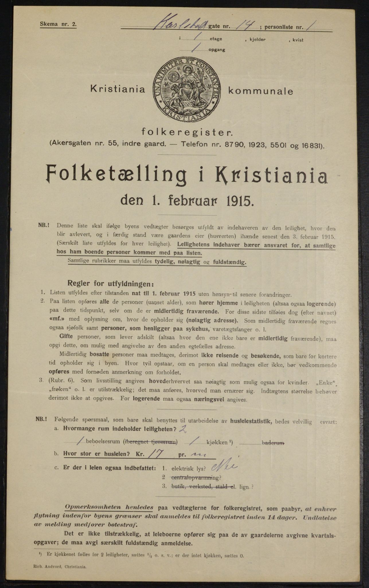 OBA, Municipal Census 1915 for Kristiania, 1915, p. 48697