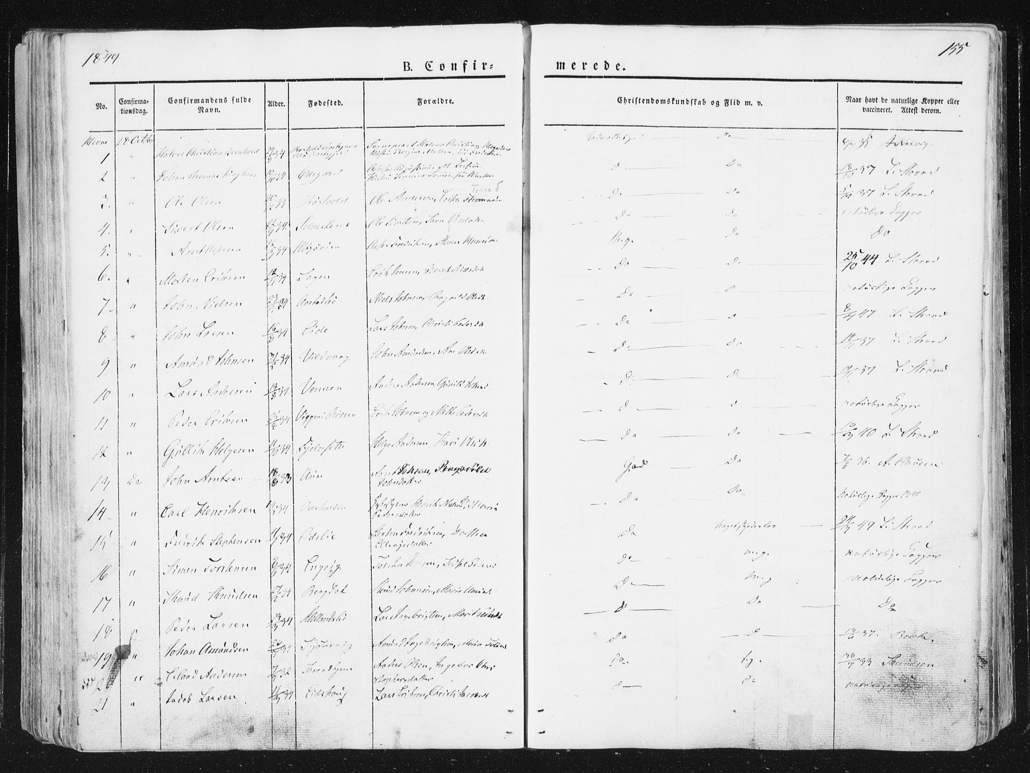 Ministerialprotokoller, klokkerbøker og fødselsregistre - Sør-Trøndelag, SAT/A-1456/630/L0493: Parish register (official) no. 630A06, 1841-1851, p. 155