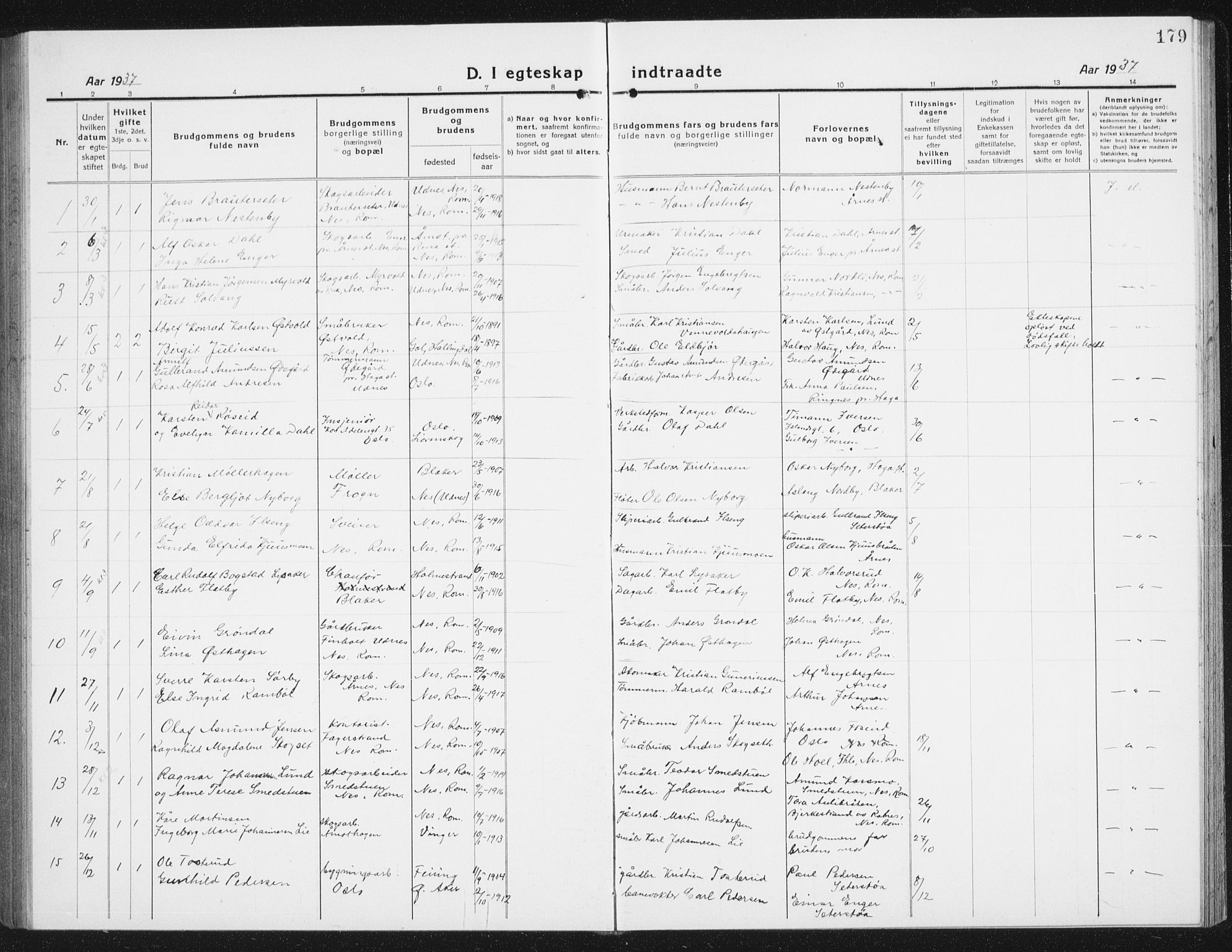 Nes prestekontor Kirkebøker, AV/SAO-A-10410/G/Gc/L0002: Parish register (copy) no. III 2, 1915-1943, p. 179