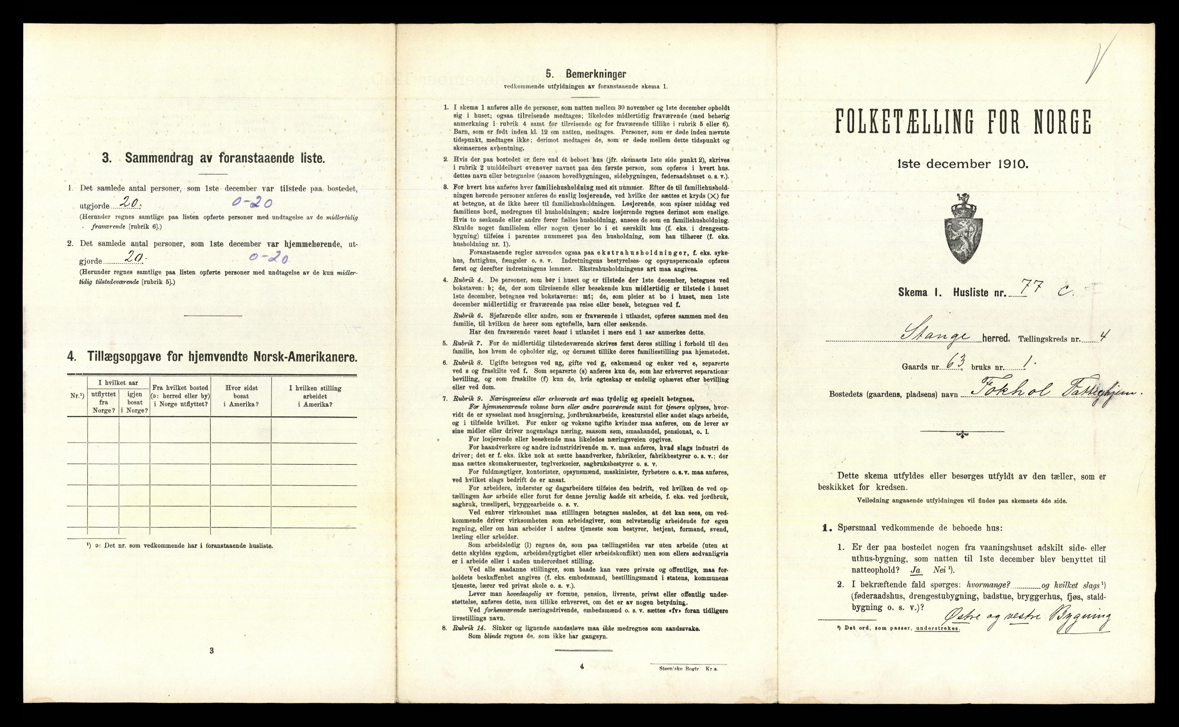 RA, 1910 census for Stange, 1910, p. 942