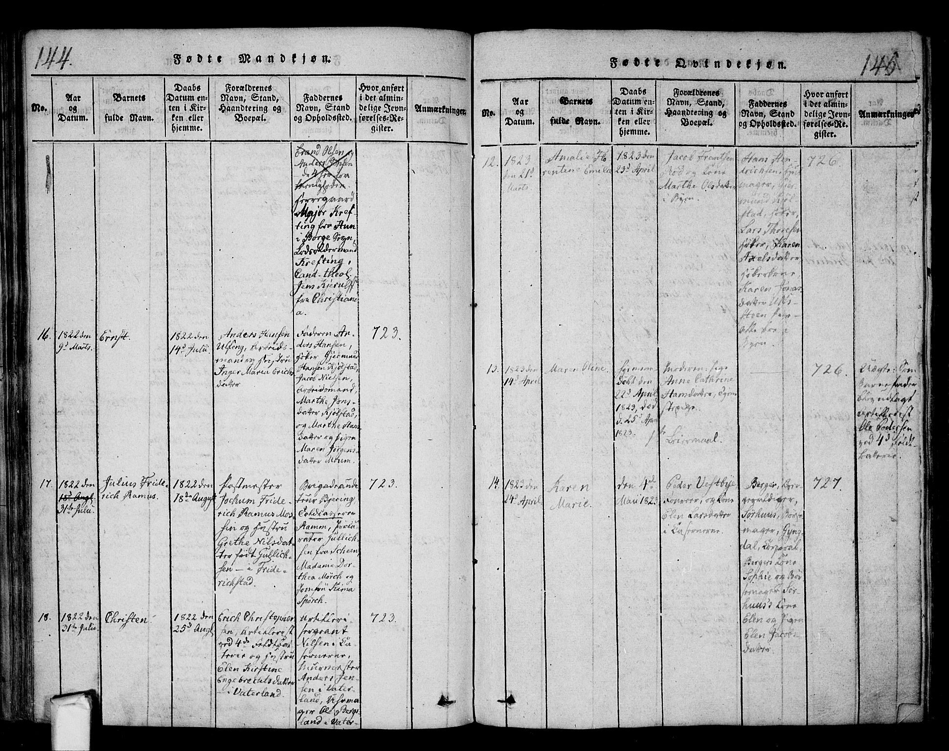 Fredrikstad prestekontor Kirkebøker, SAO/A-11082/F/Fa/L0004: Parish register (official) no. 4, 1816-1834, p. 144-145