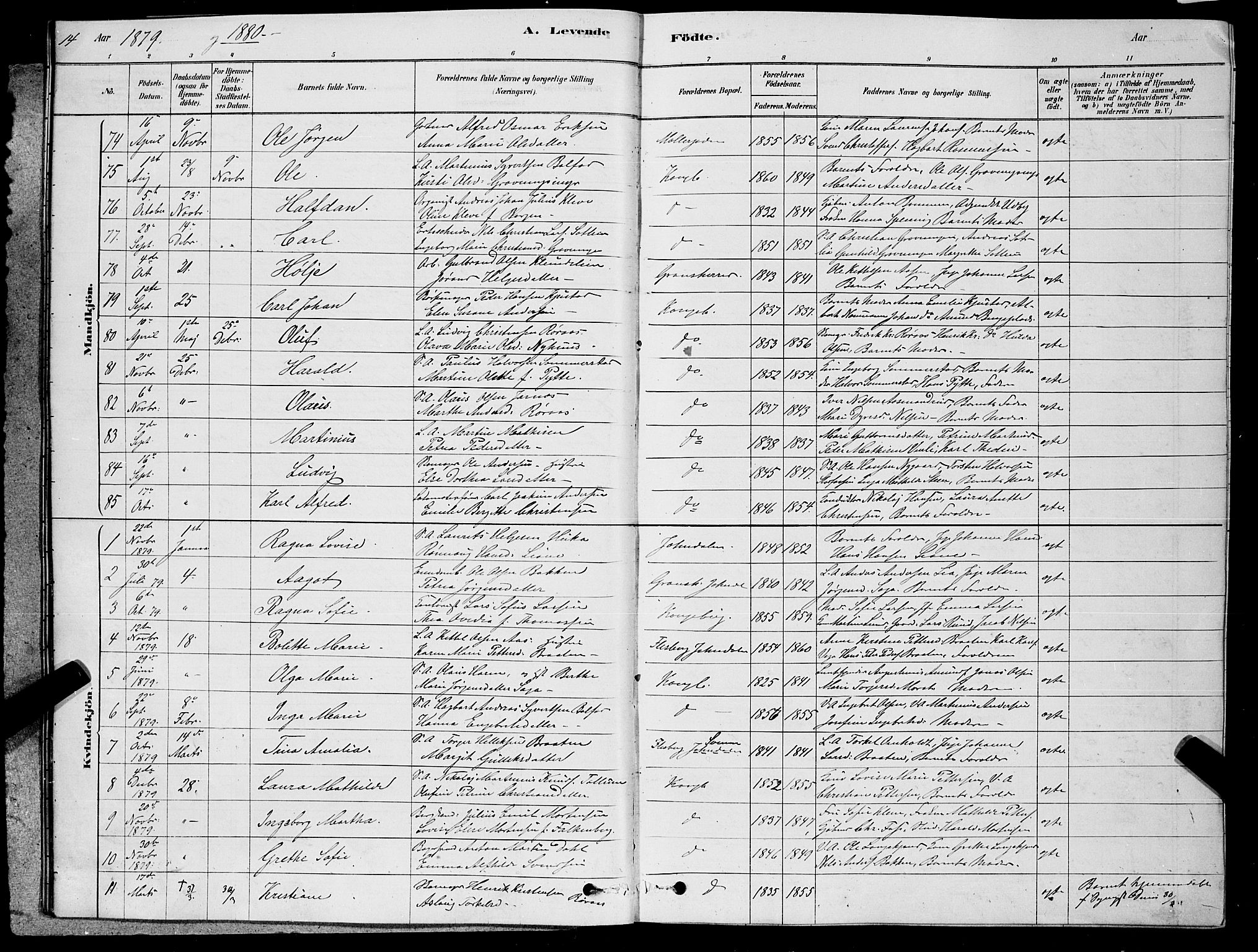 Kongsberg kirkebøker, AV/SAKO-A-22/G/Ga/L0005: Parish register (copy) no. 5, 1878-1889, p. 14