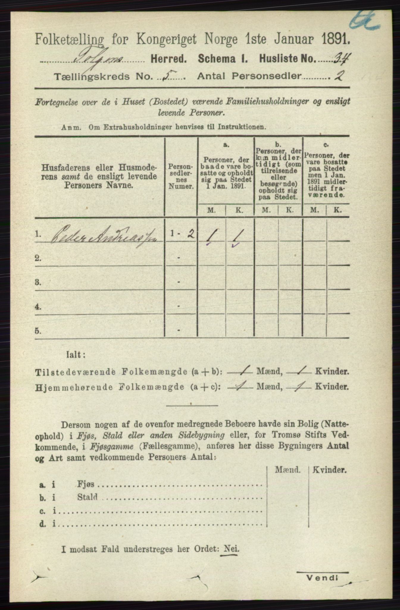 RA, 1891 census for 0436 Tolga, 1891, p. 1278