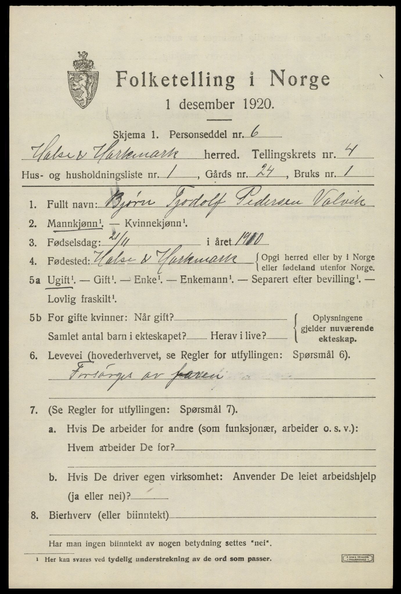 SAK, 1920 census for Halse og Harkmark, 1920, p. 2852