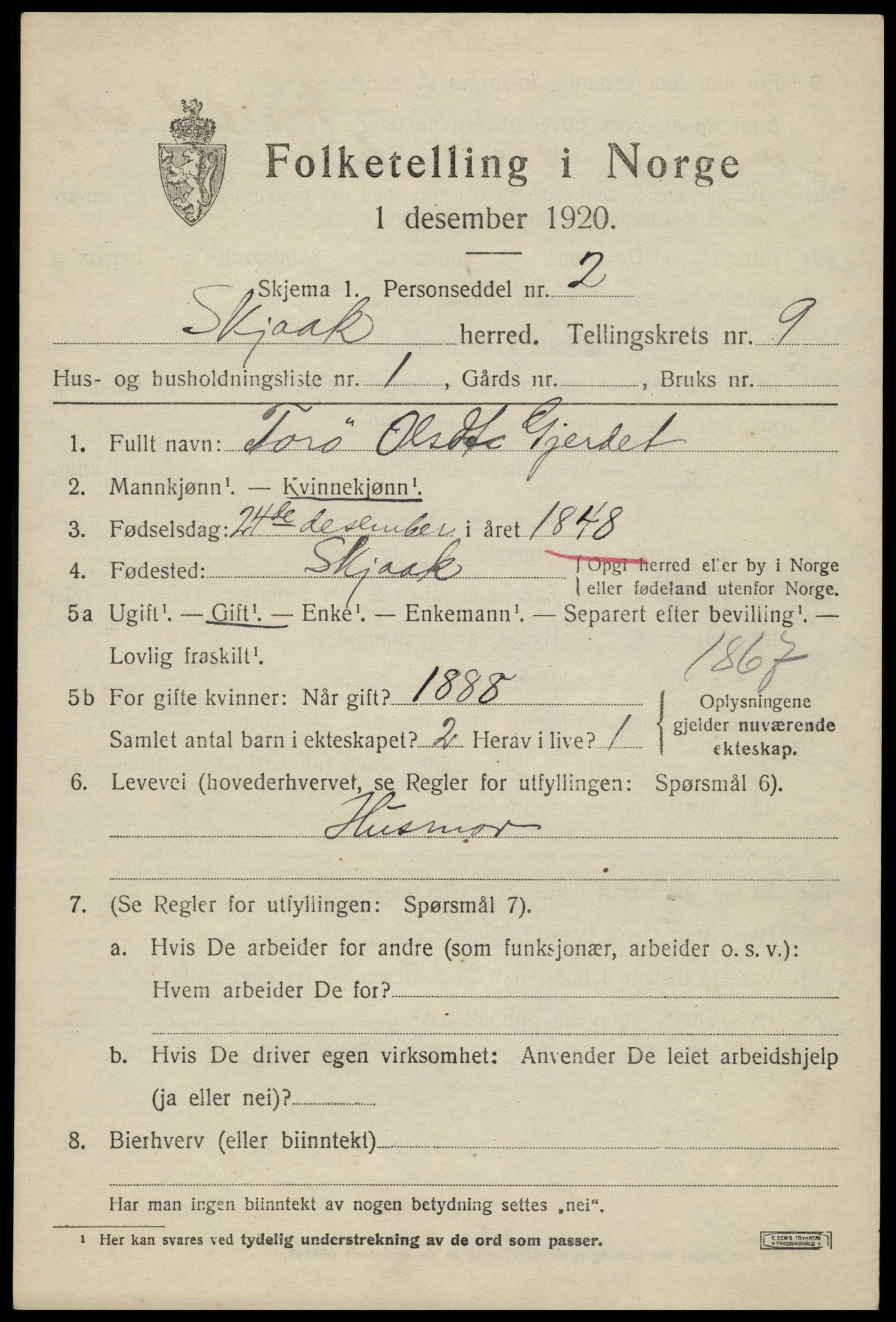 SAH, 1920 census for Skjåk, 1920, p. 4268