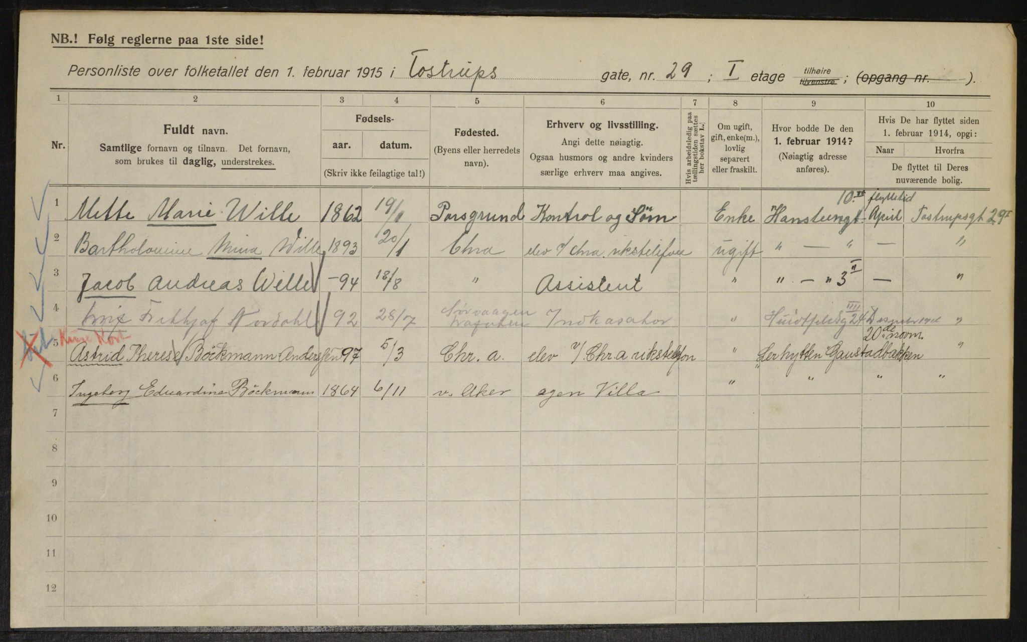 OBA, Municipal Census 1915 for Kristiania, 1915, p. 115620