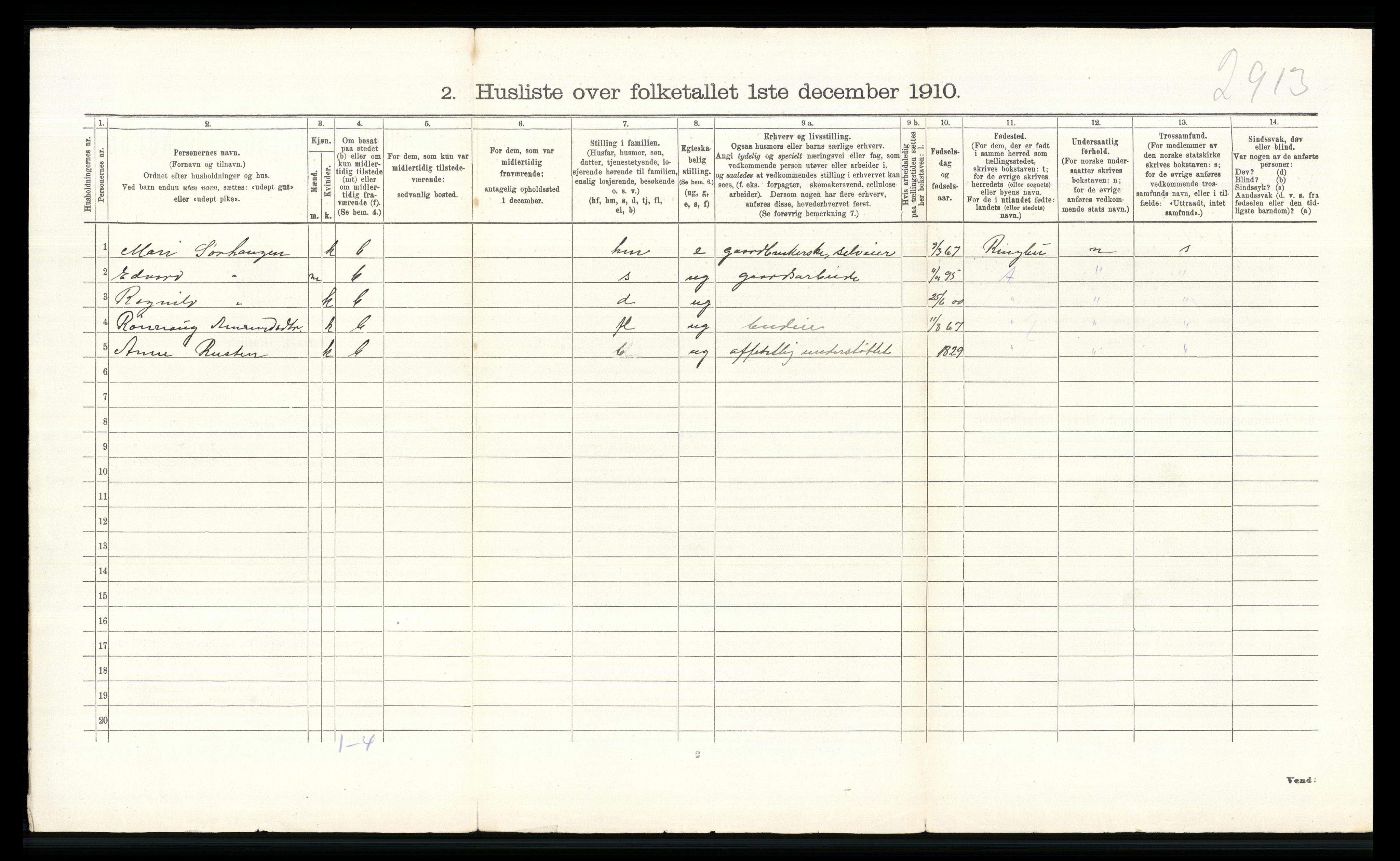 RA, 1910 census for Vågå, 1910, p. 632