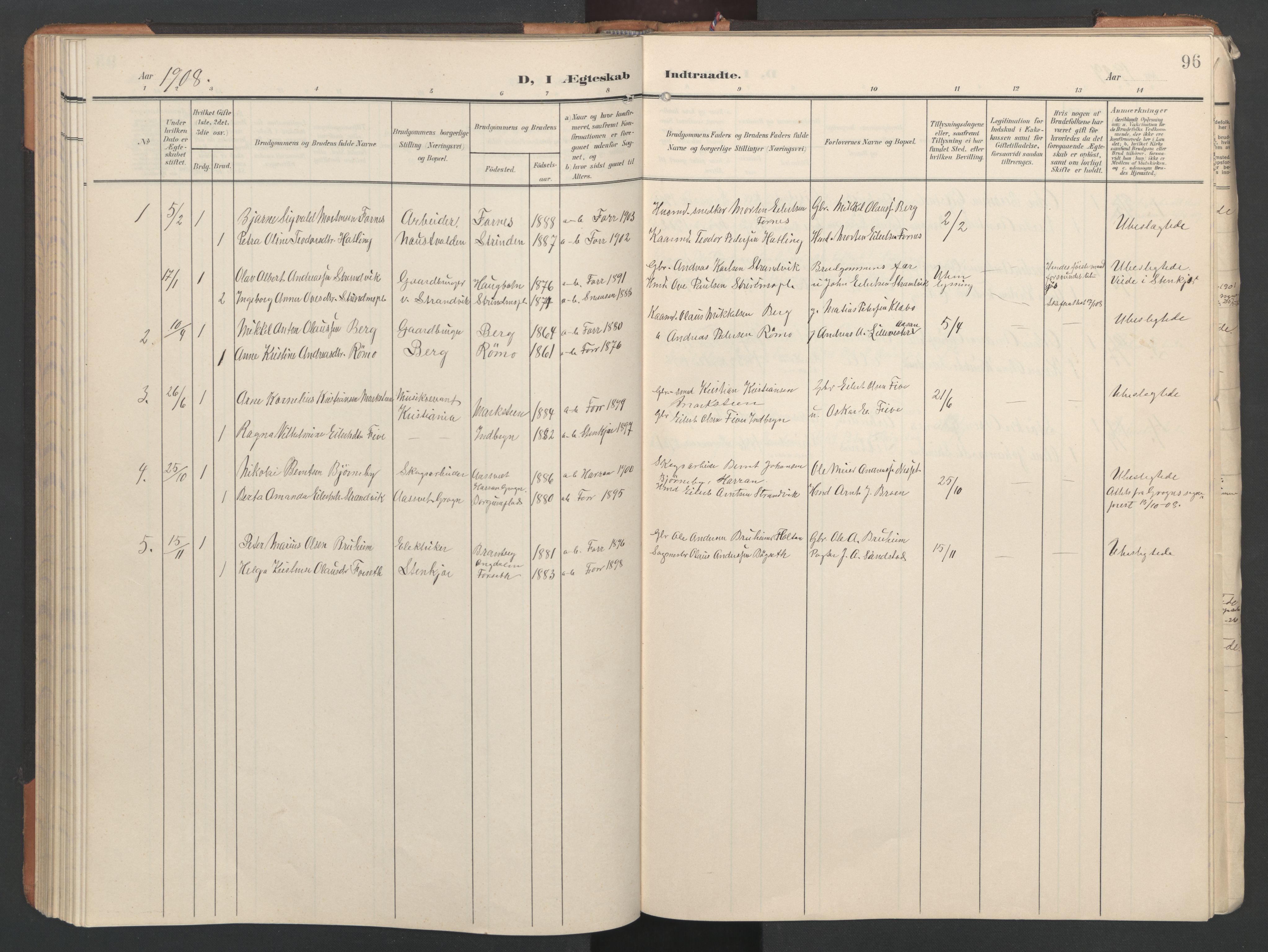 Ministerialprotokoller, klokkerbøker og fødselsregistre - Nord-Trøndelag, SAT/A-1458/746/L0455: Parish register (copy) no. 746C01, 1908-1933, p. 96