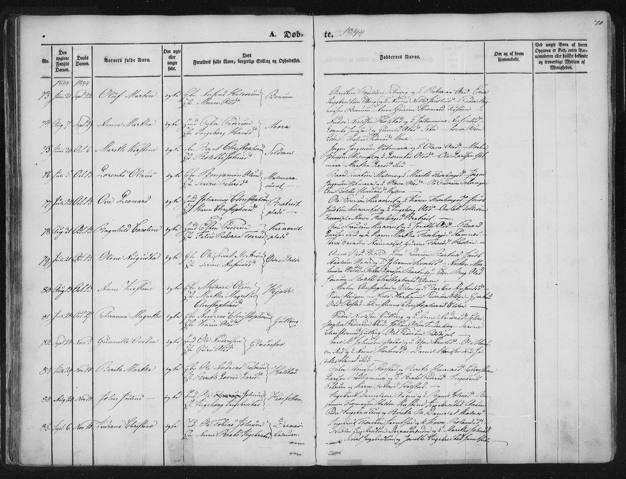 Ministerialprotokoller, klokkerbøker og fødselsregistre - Nord-Trøndelag, AV/SAT-A-1458/741/L0392: Parish register (official) no. 741A06, 1836-1848, p. 70