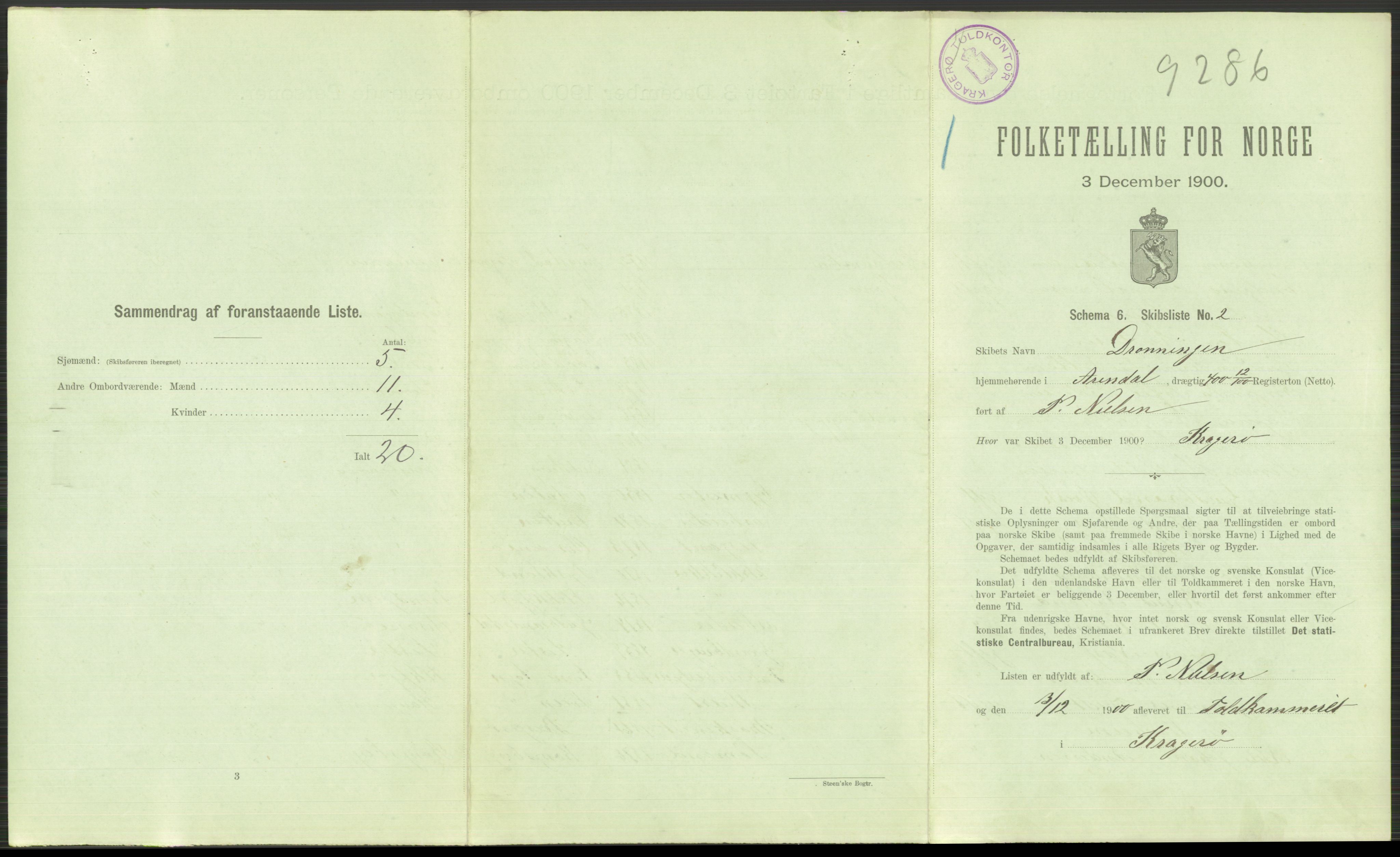 RA, 1900 Census - ship lists from ships in Norwegian harbours, harbours abroad and at sea, 1900, p. 583