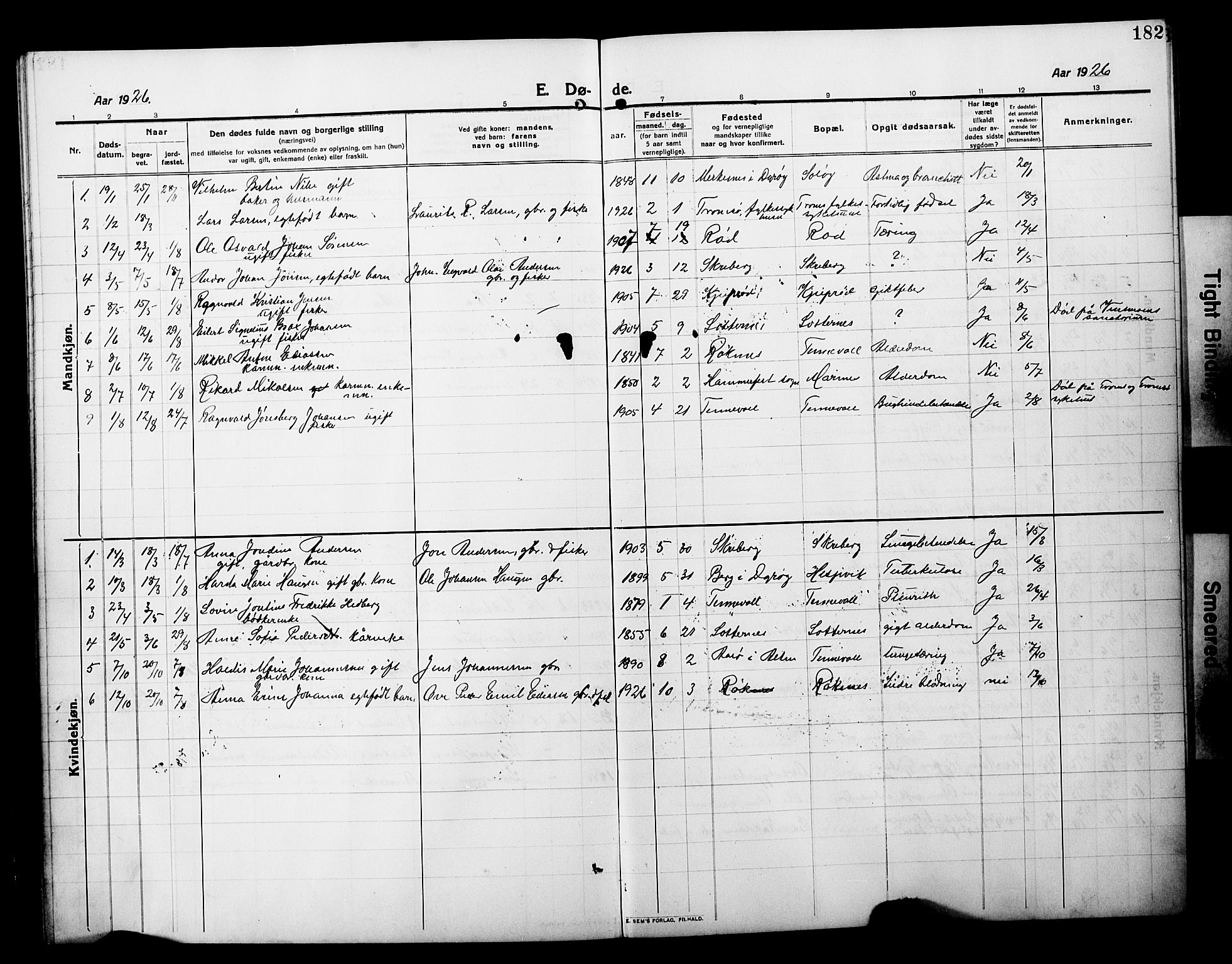 Salangen sokneprestembete, AV/SATØ-S-1324/H/Hb/L0002klokker: Parish register (copy) no. 2, 1911-1929, p. 182