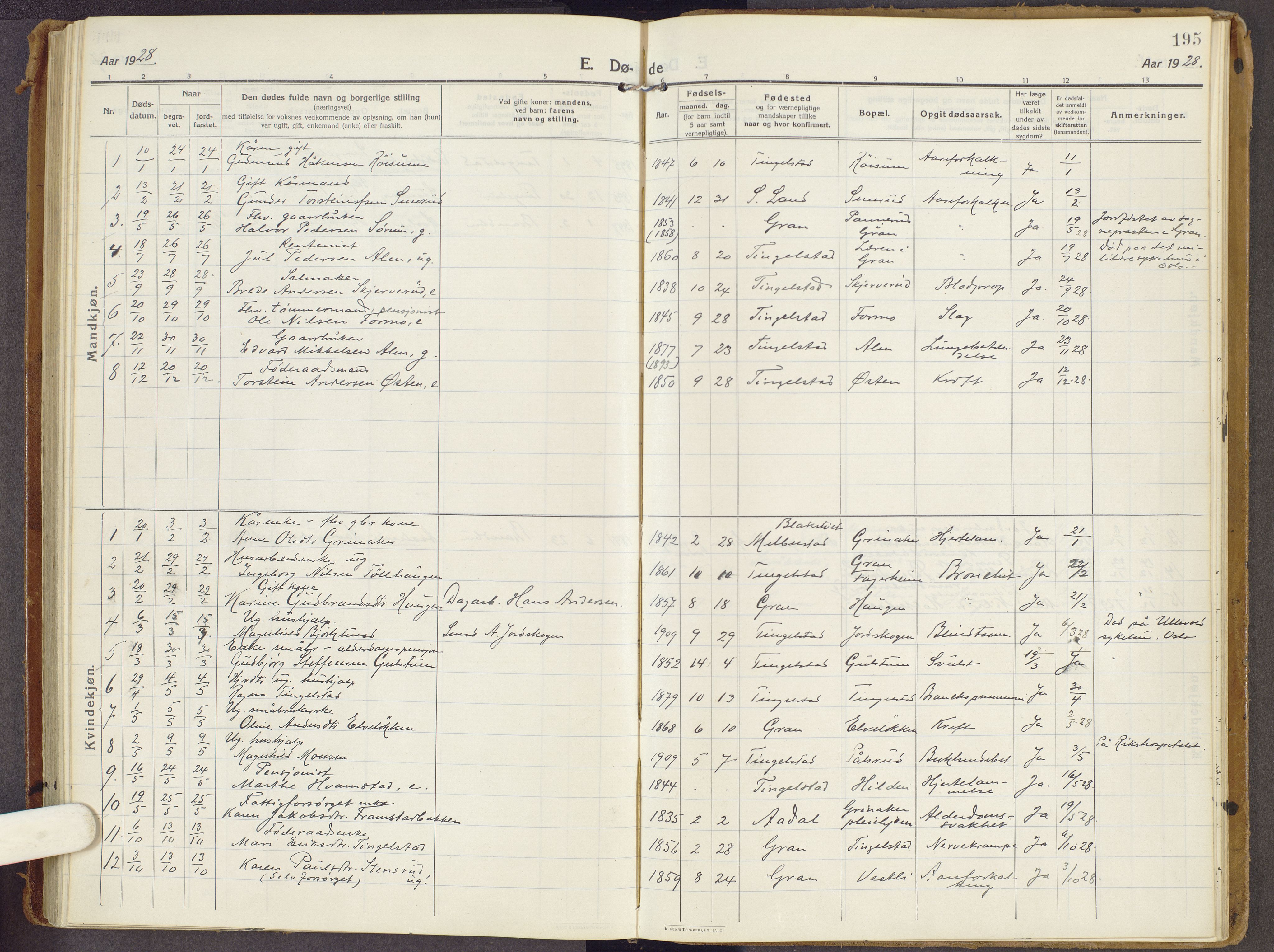 Brandbu prestekontor, AV/SAH-PREST-114/H/Ha/Haa/L0003: Parish register (official) no. 3, 1914-1928, p. 195