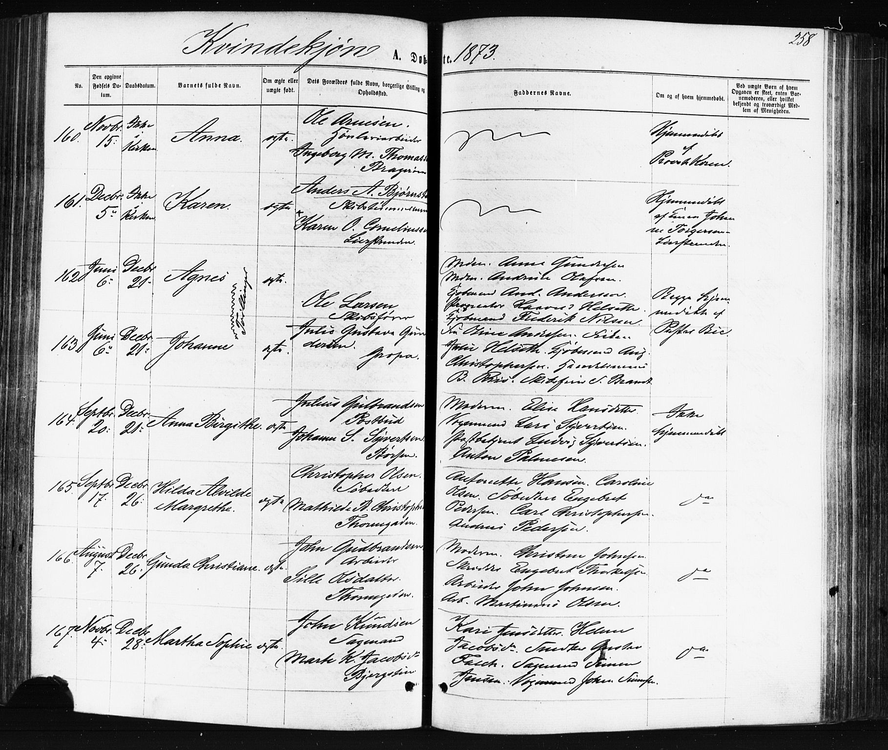 Bragernes kirkebøker, AV/SAKO-A-6/F/Fb/L0004: Parish register (official) no. II 4, 1869-1875, p. 258