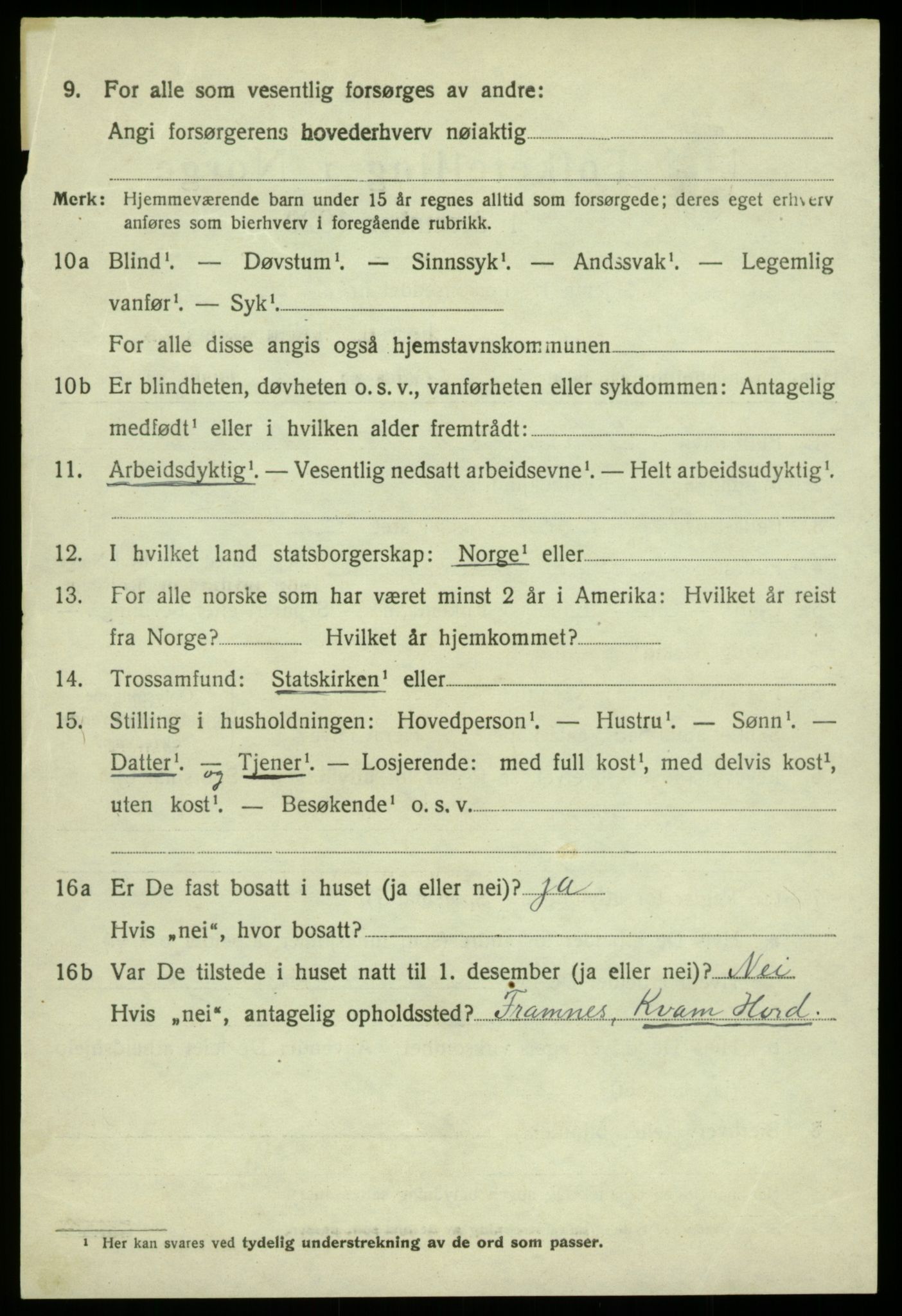 SAB, 1920 census for Kvam, 1920, p. 8868