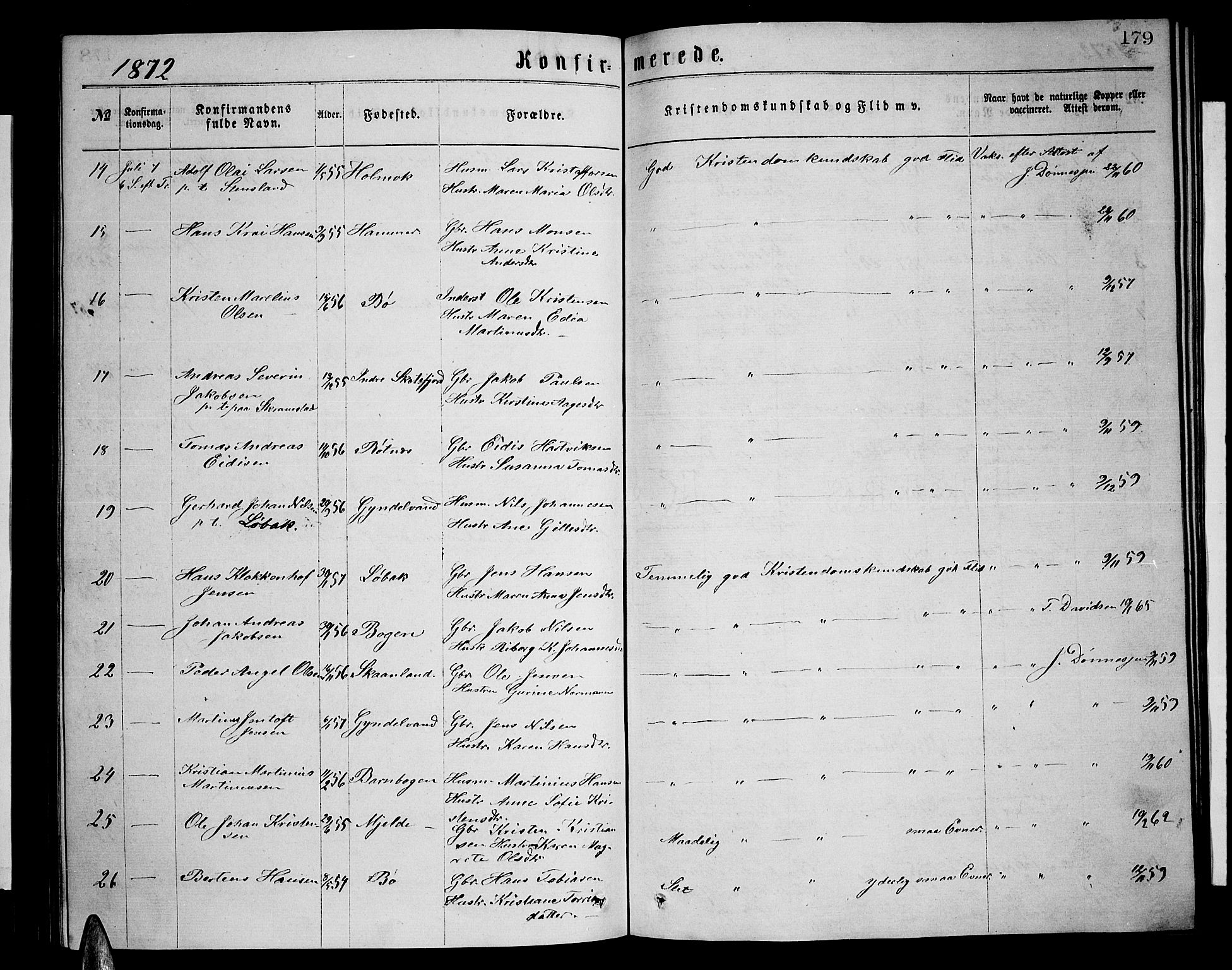 Ministerialprotokoller, klokkerbøker og fødselsregistre - Nordland, AV/SAT-A-1459/855/L0815: Parish register (copy) no. 855C04, 1865-1878, p. 179