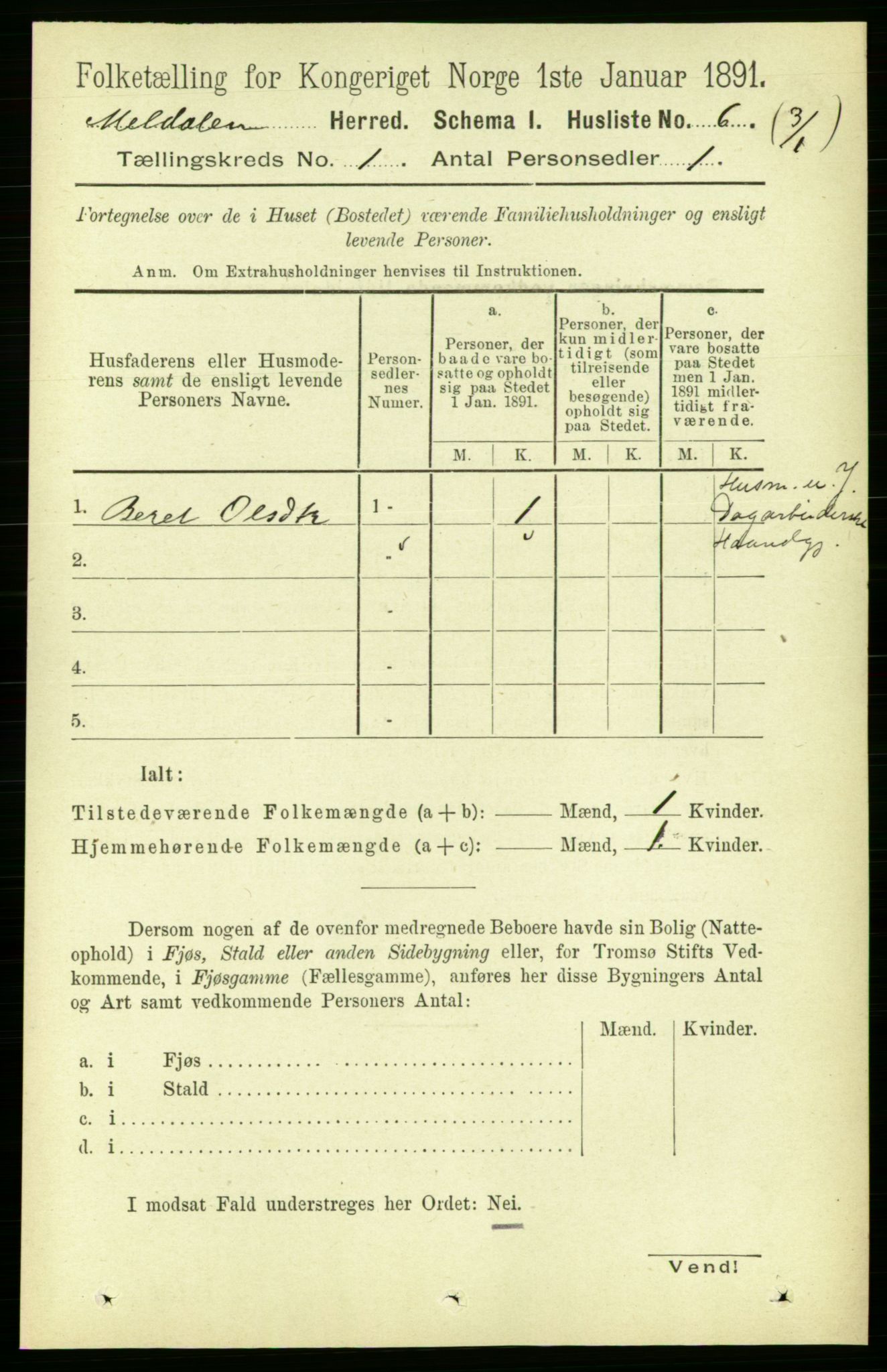 RA, 1891 census for 1636 Meldal, 1891, p. 32