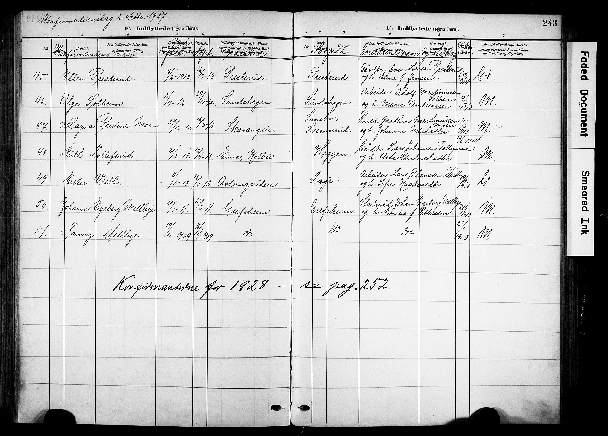 Nes prestekontor, Hedmark, AV/SAH-PREST-020/K/Ka/L0014: Parish register (official) no. 14, 1906-1929, p. 243