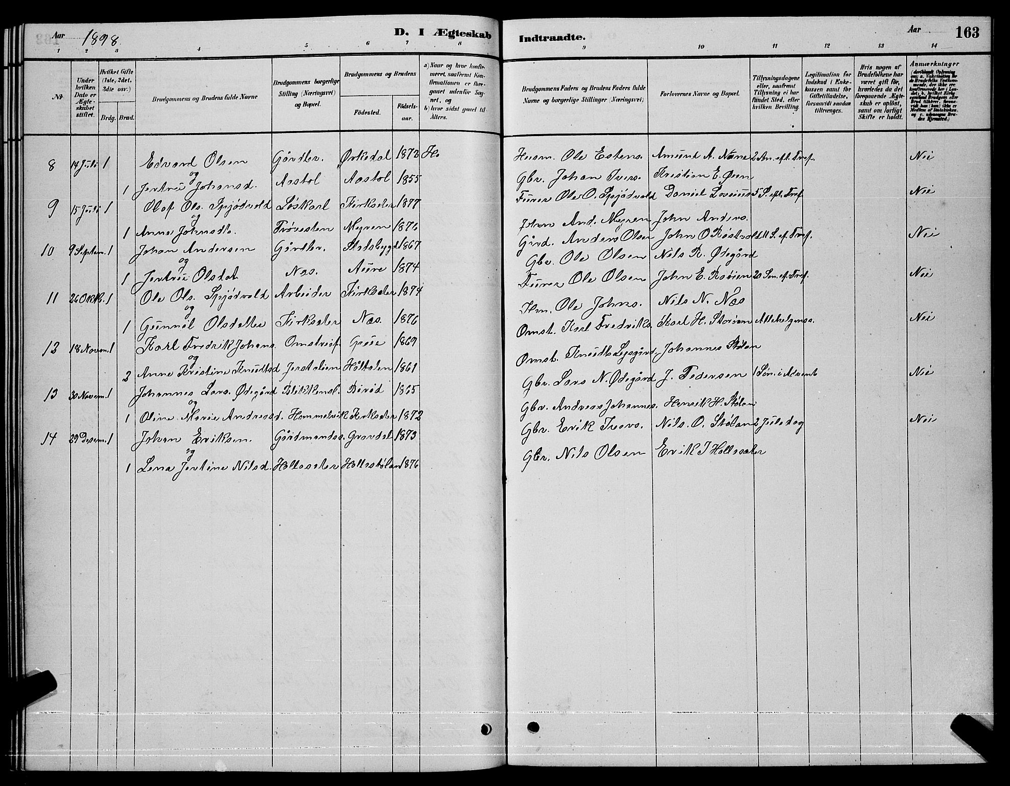 Ministerialprotokoller, klokkerbøker og fødselsregistre - Sør-Trøndelag, SAT/A-1456/630/L0504: Parish register (copy) no. 630C02, 1879-1898, p. 163