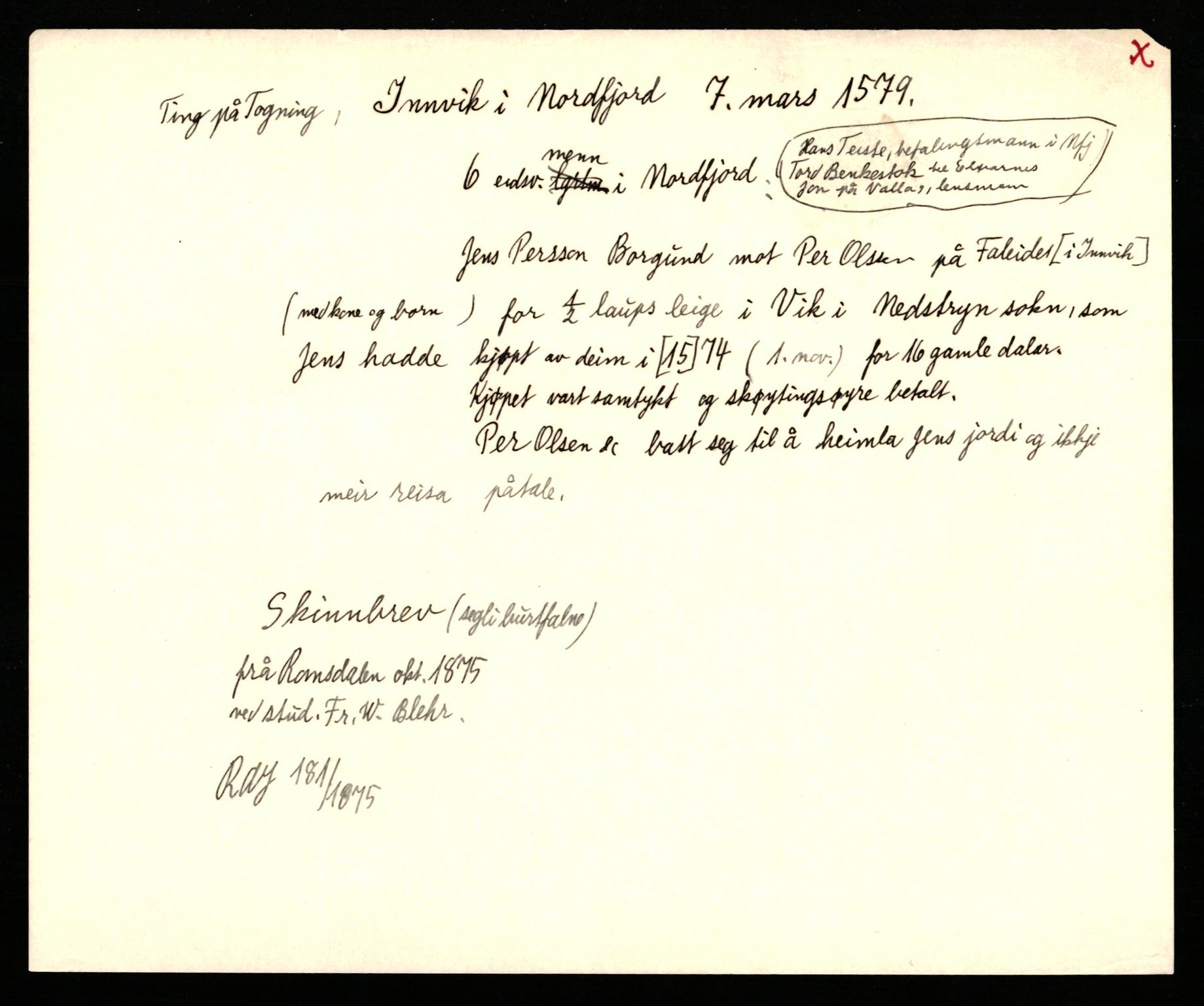 Riksarkivets diplomsamling, AV/RA-EA-5965/F35/F35b/L0002: Riksarkivets diplomer, seddelregister, 1567-1583, p. 457