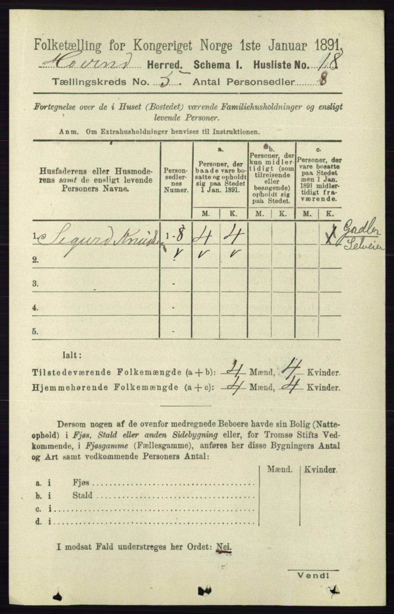 RA, 1891 census for 0825 Hovin, 1891, p. 977