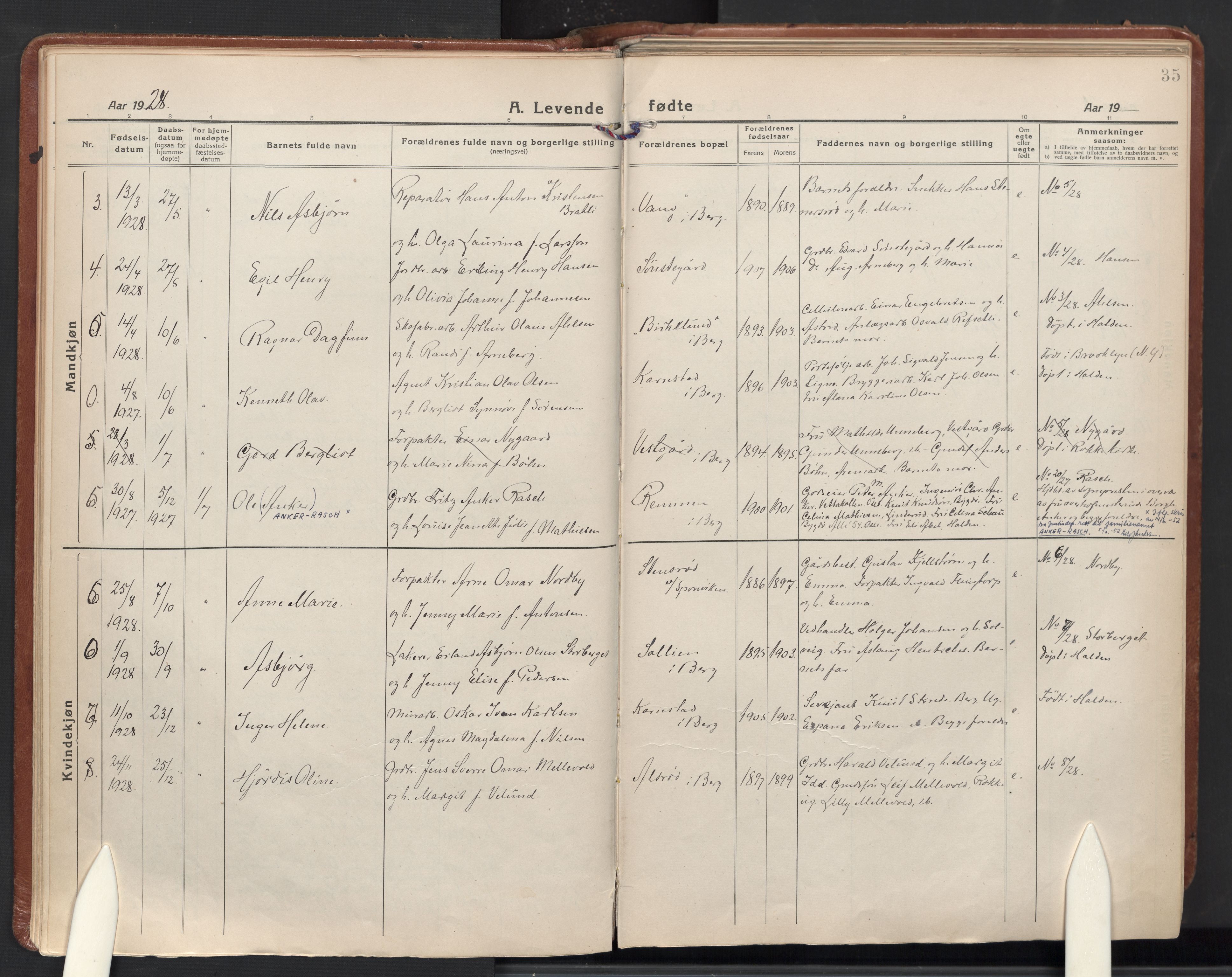 Berg prestekontor Kirkebøker, AV/SAO-A-10902/F/Fa/L0009: Parish register (official) no. I 9, 1921-1939, p. 35