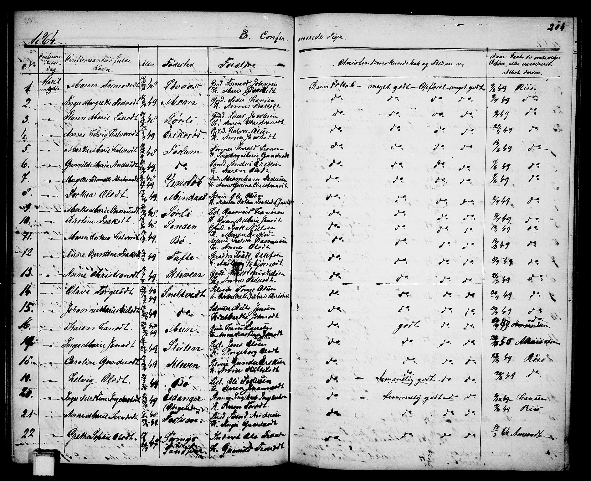 Gjerpen kirkebøker, SAKO/A-265/G/Ga/L0001: Parish register (copy) no. I 1, 1864-1882, p. 204
