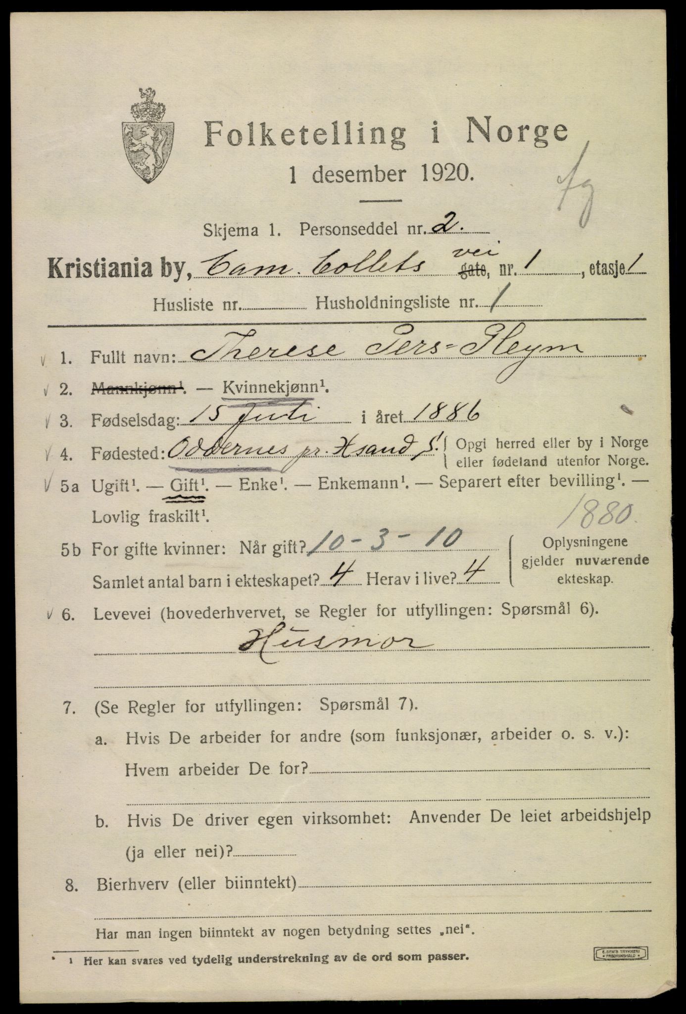 SAO, 1920 census for Kristiania, 1920, p. 182303