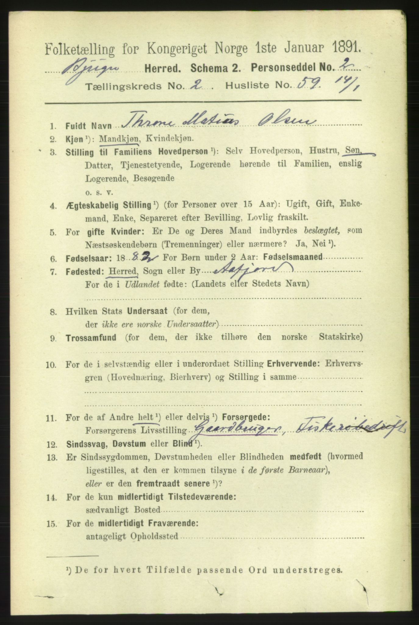 RA, 1891 census for 1627 Bjugn, 1891, p. 580