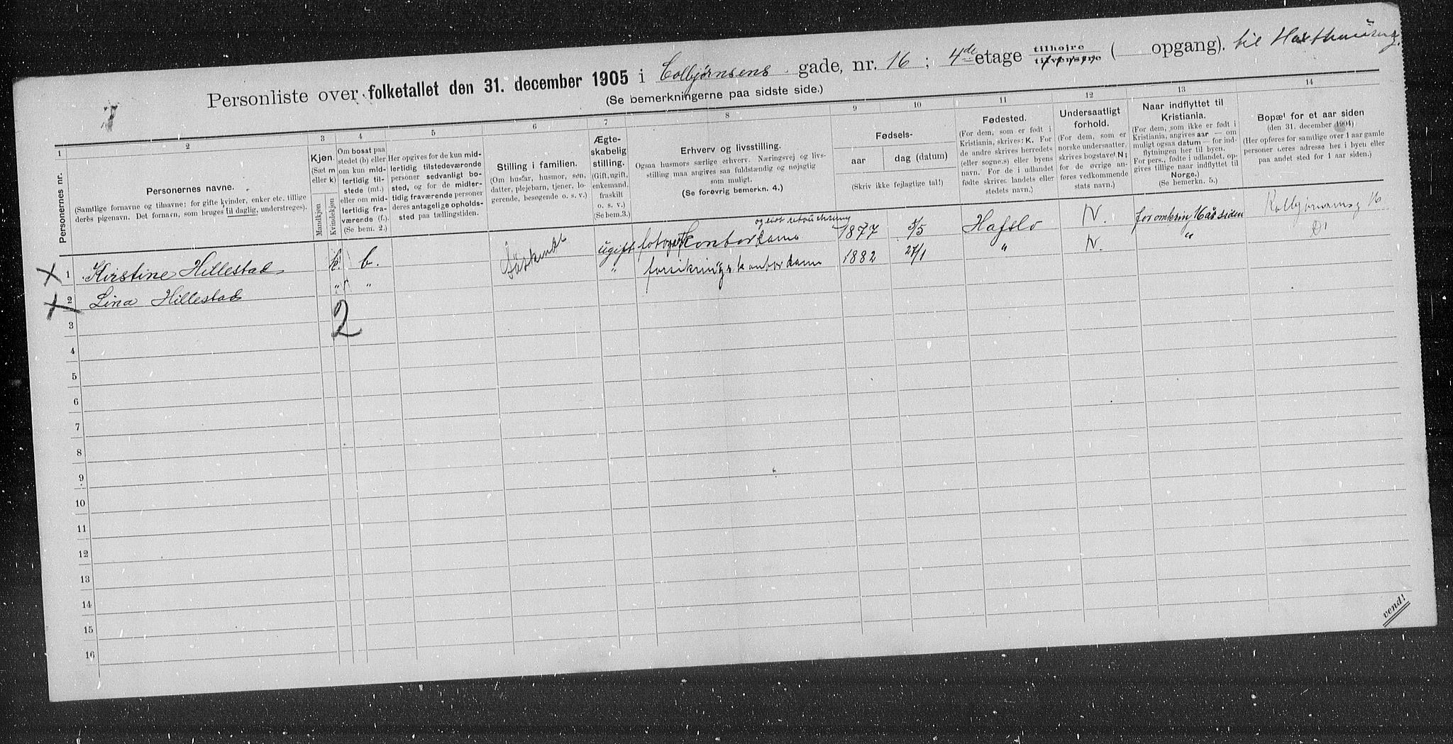 OBA, Municipal Census 1905 for Kristiania, 1905, p. 6791