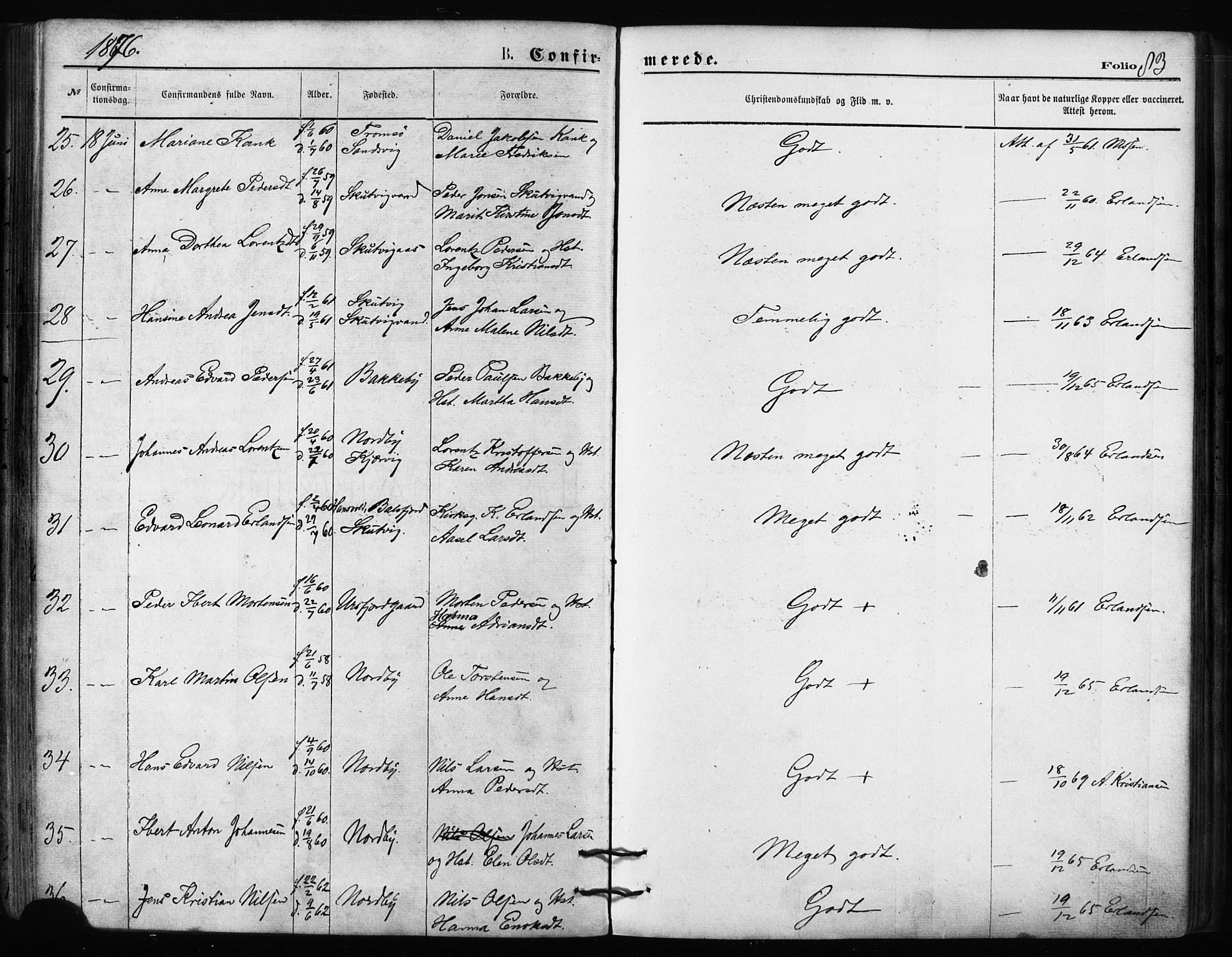 Balsfjord sokneprestembete, AV/SATØ-S-1303/G/Ga/L0002kirke: Parish register (official) no. 2, 1871-1886, p. 83