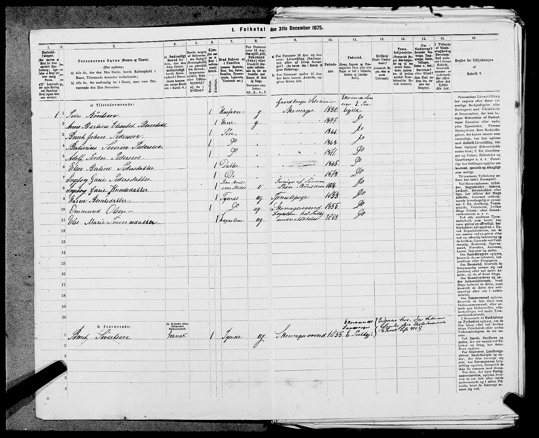 SAST, 1875 census for 1116L Eigersund/Eigersund og Ogna, 1875, p. 393