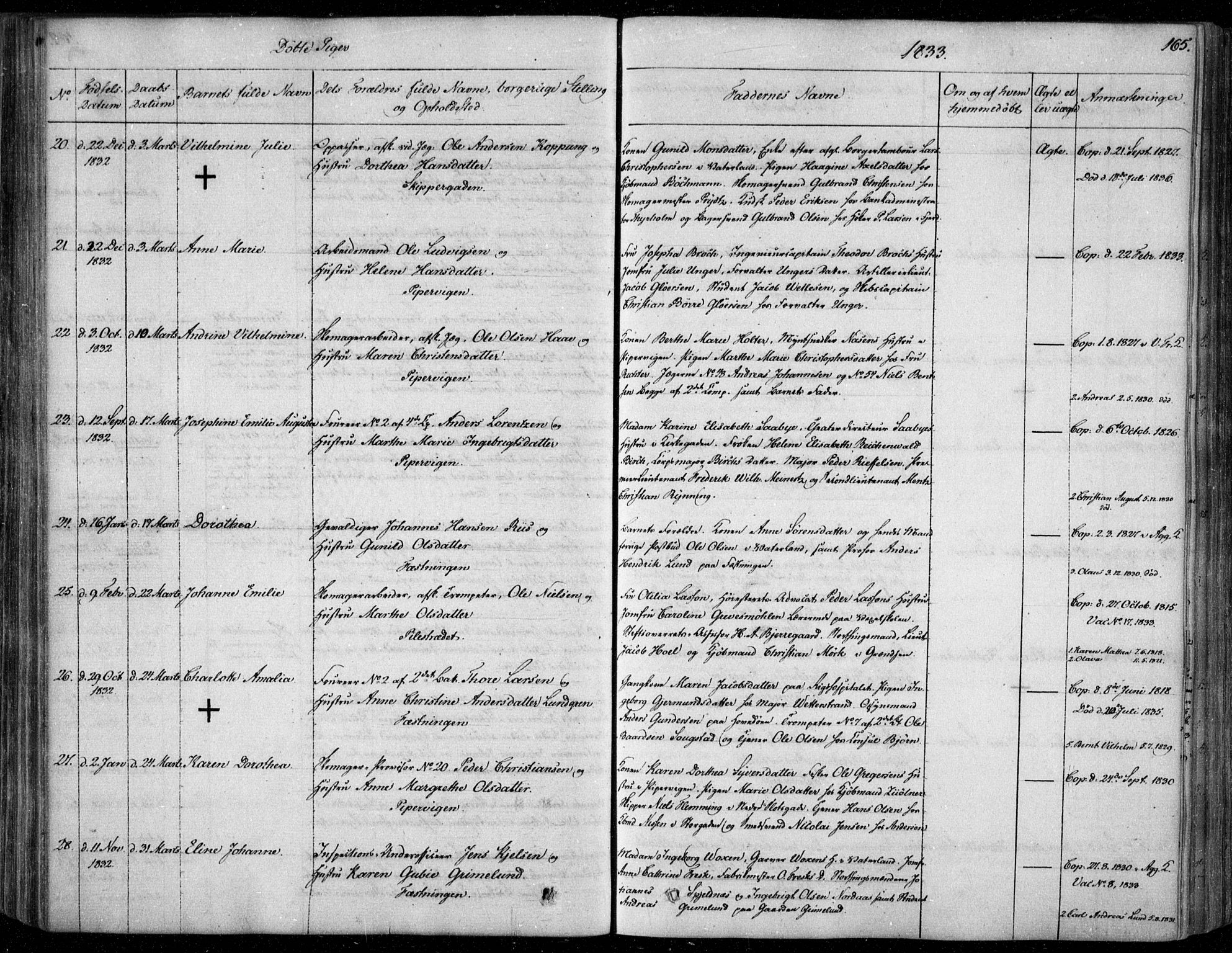Garnisonsmenigheten Kirkebøker, SAO/A-10846/F/Fa/L0006: Parish register (official) no. 6, 1828-1841, p. 165