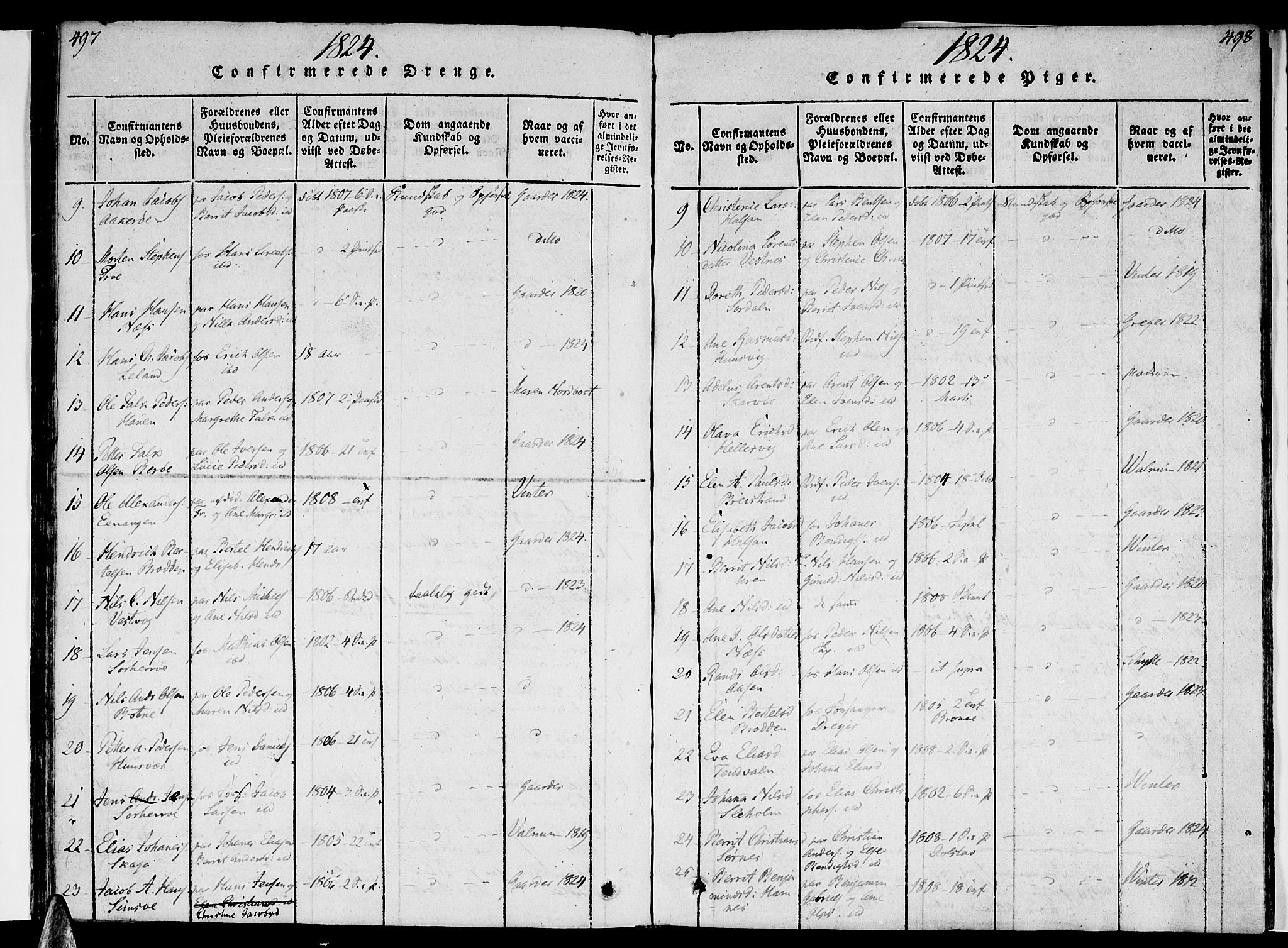 Ministerialprotokoller, klokkerbøker og fødselsregistre - Nordland, SAT/A-1459/830/L0445: Parish register (official) no. 830A09, 1820-1830, p. 497-498