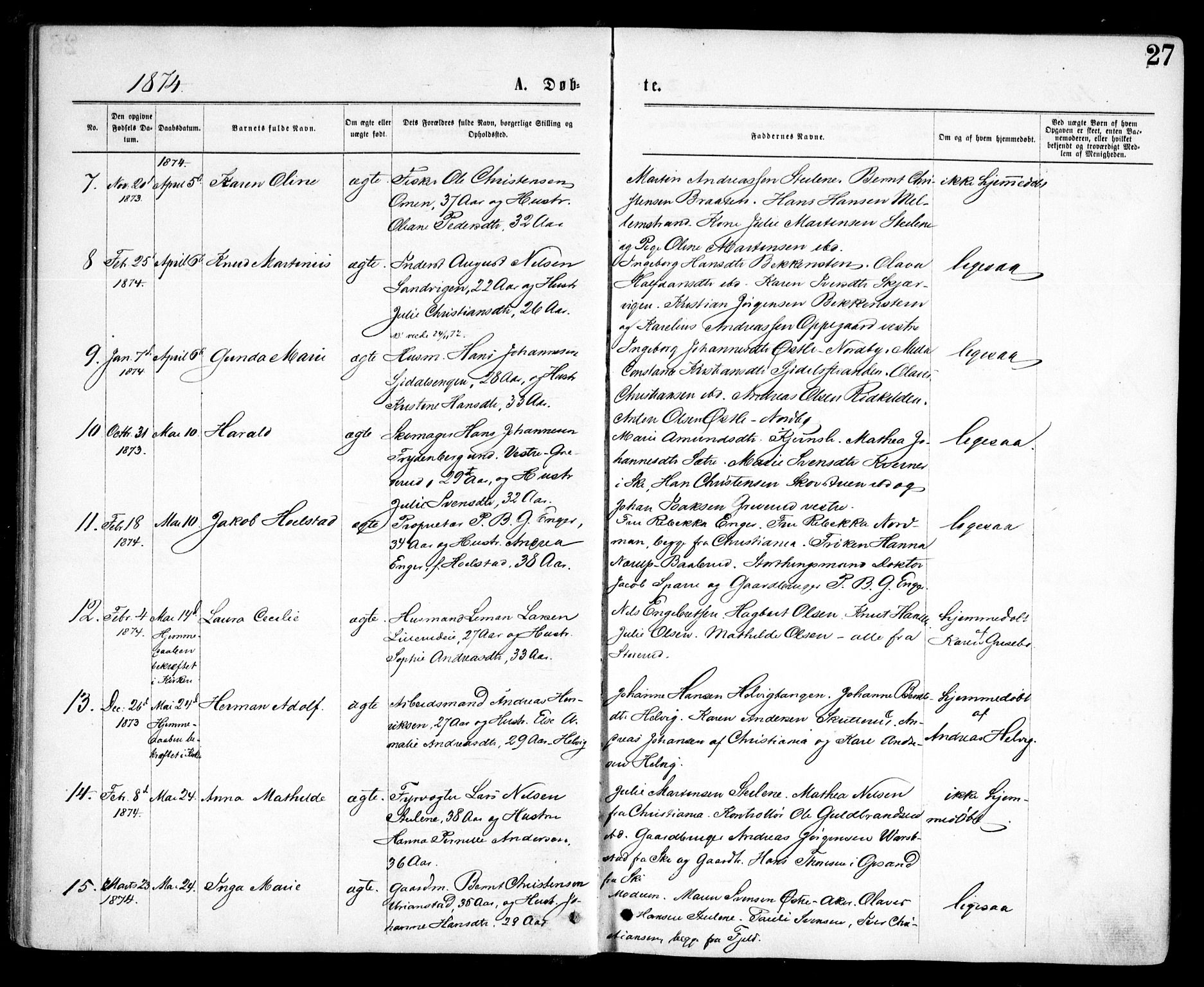 Nesodden prestekontor Kirkebøker, AV/SAO-A-10013/F/Fa/L0008: Parish register (official) no. I 8, 1869-1879, p. 27