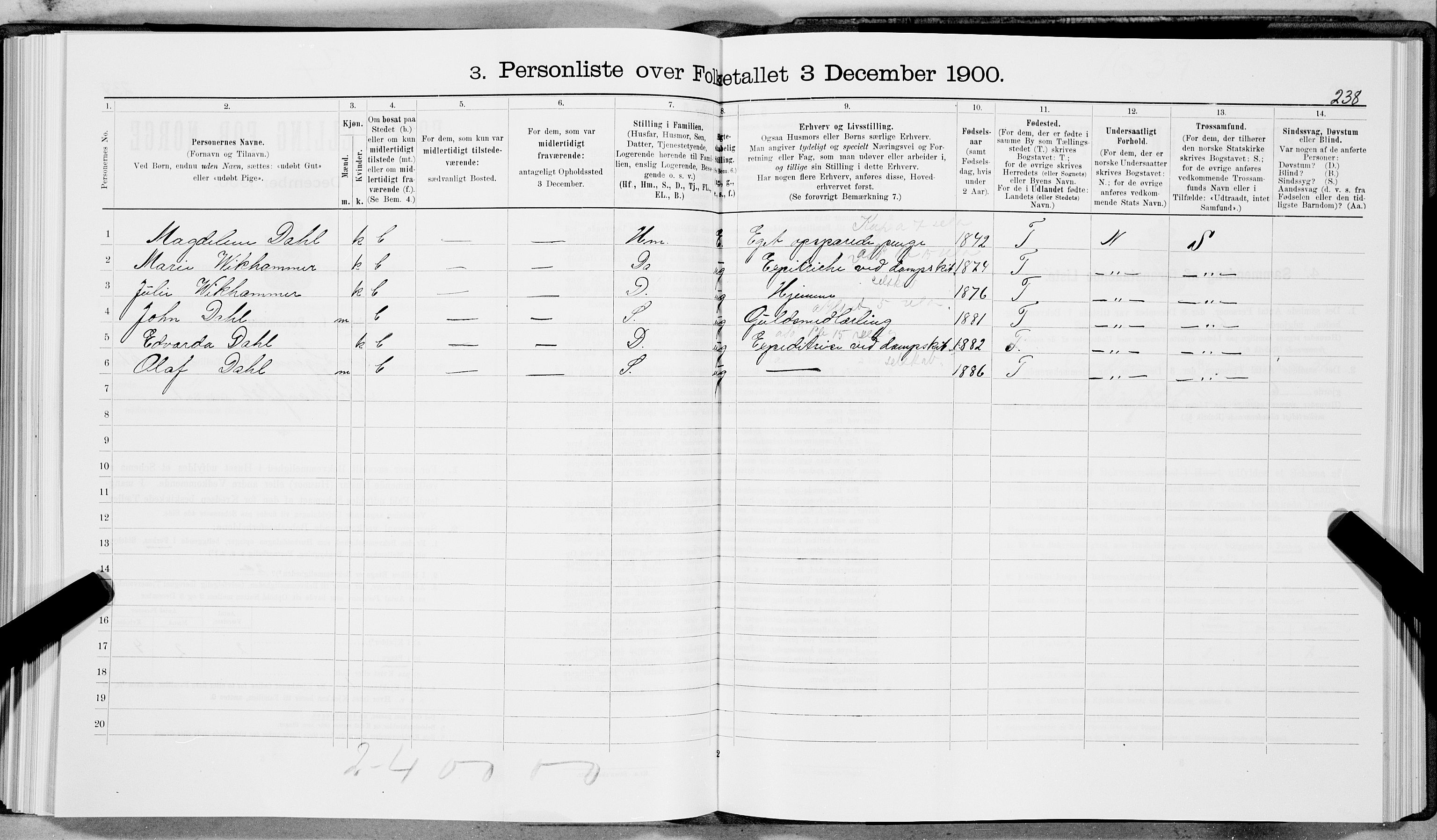 SAT, 1900 census for Trondheim, 1900, p. 8563