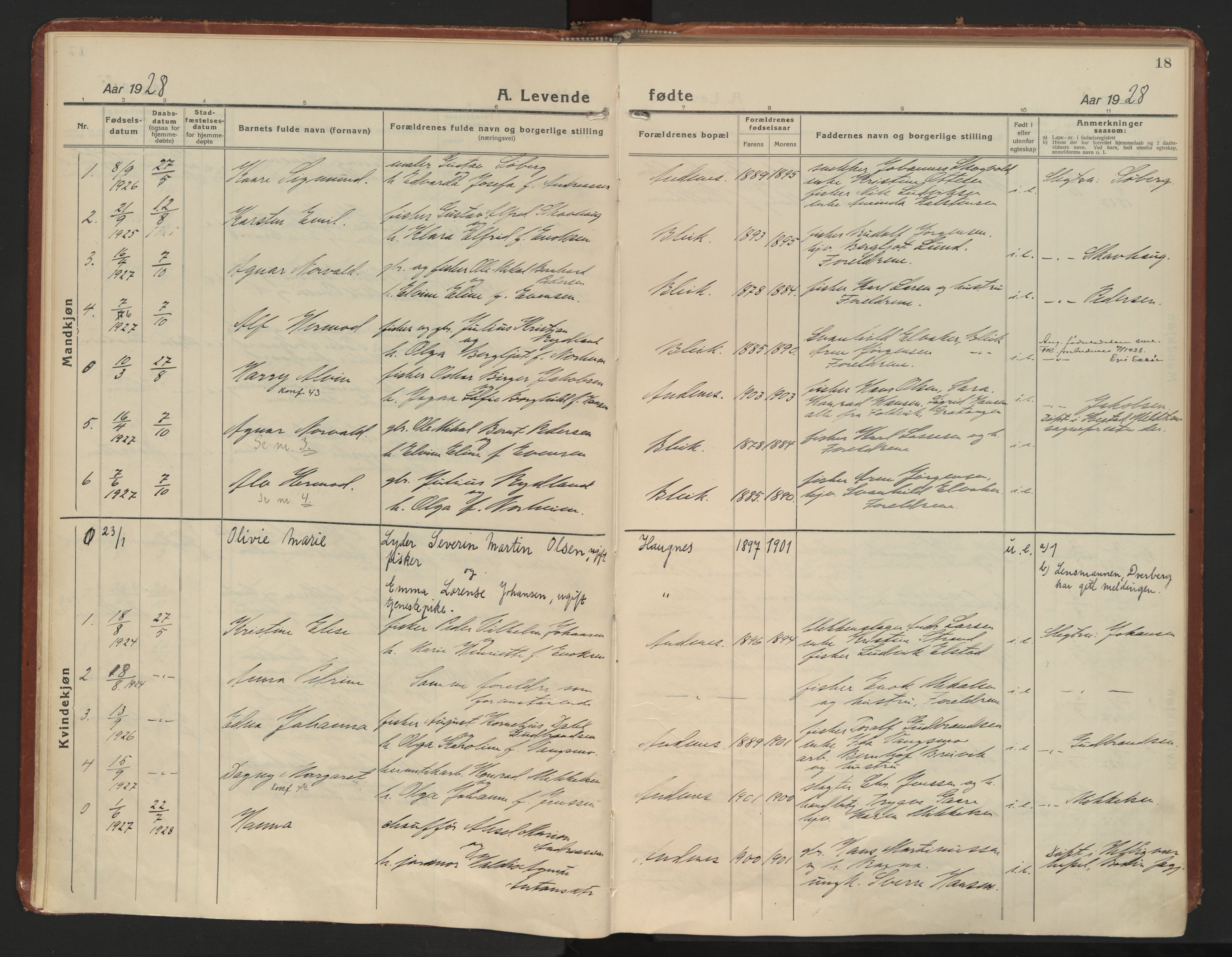Ministerialprotokoller, klokkerbøker og fødselsregistre - Nordland, SAT/A-1459/899/L1441: Parish register (official) no. 899A09, 1923-1939, p. 18