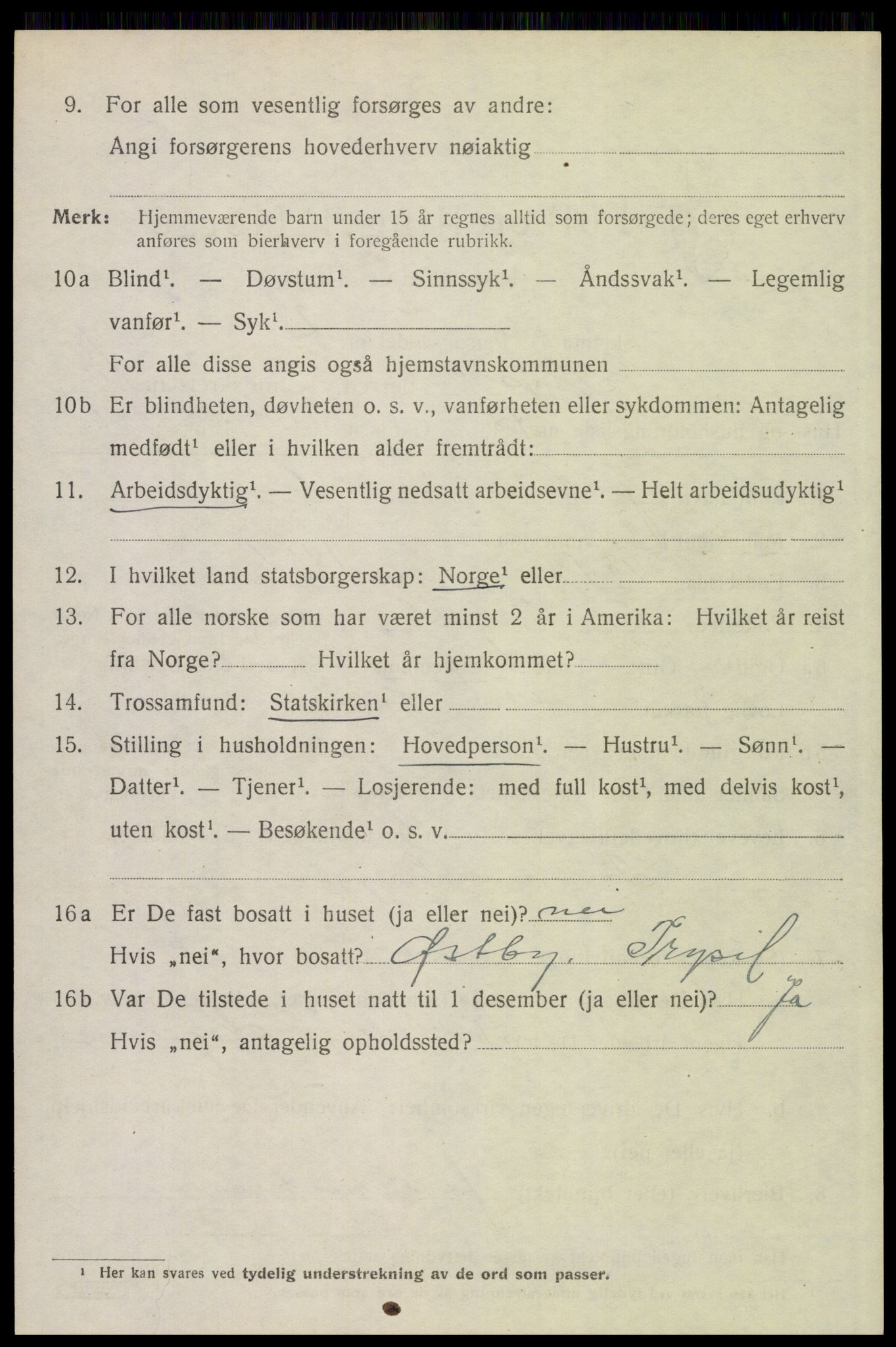 SAH, 1920 census for Trysil, 1920, p. 12698