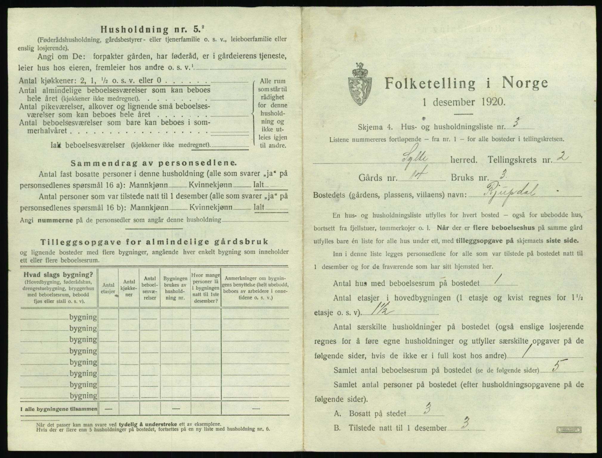 SAT, 1920 census for Sylte, 1920, p. 159