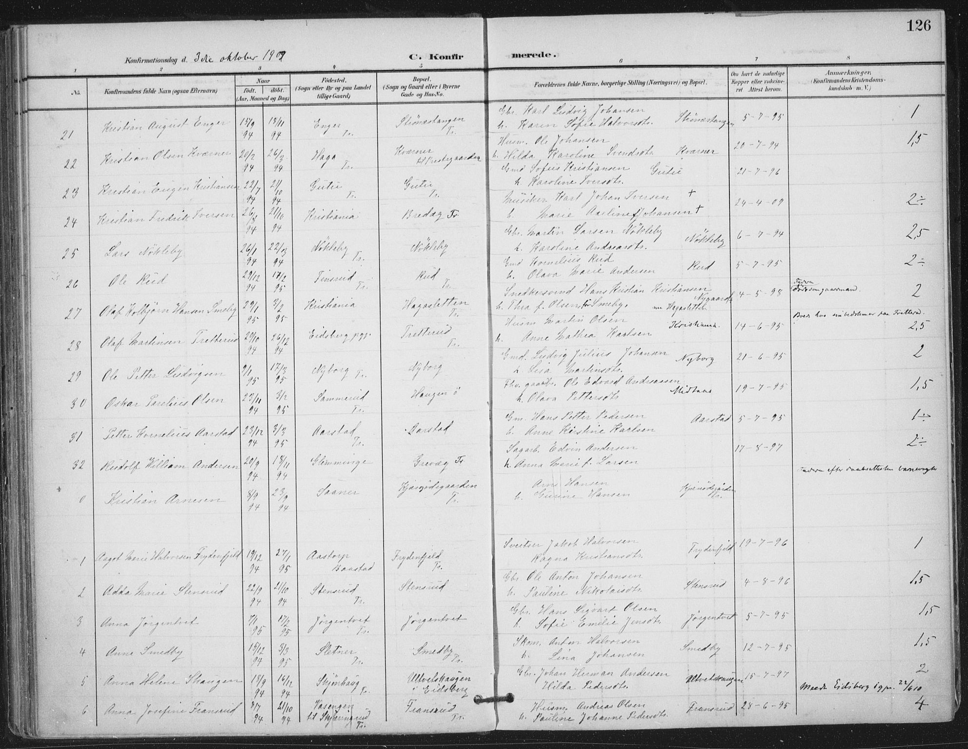 Trøgstad prestekontor Kirkebøker, AV/SAO-A-10925/F/Fa/L0011: Parish register (official) no. I 11, 1899-1919, p. 126