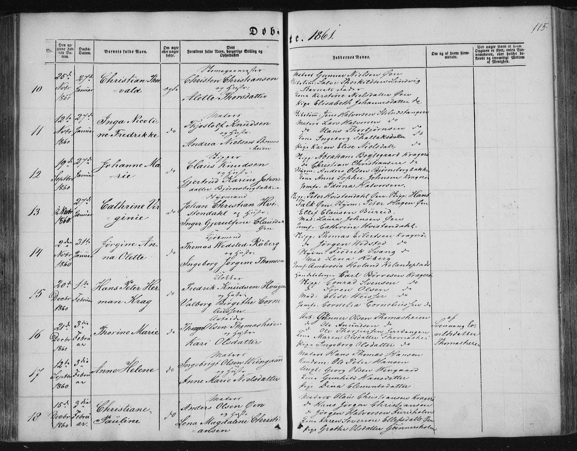 Kragerø kirkebøker, SAKO/A-278/F/Fa/L0006: Parish register (official) no. 6, 1847-1861, p. 115