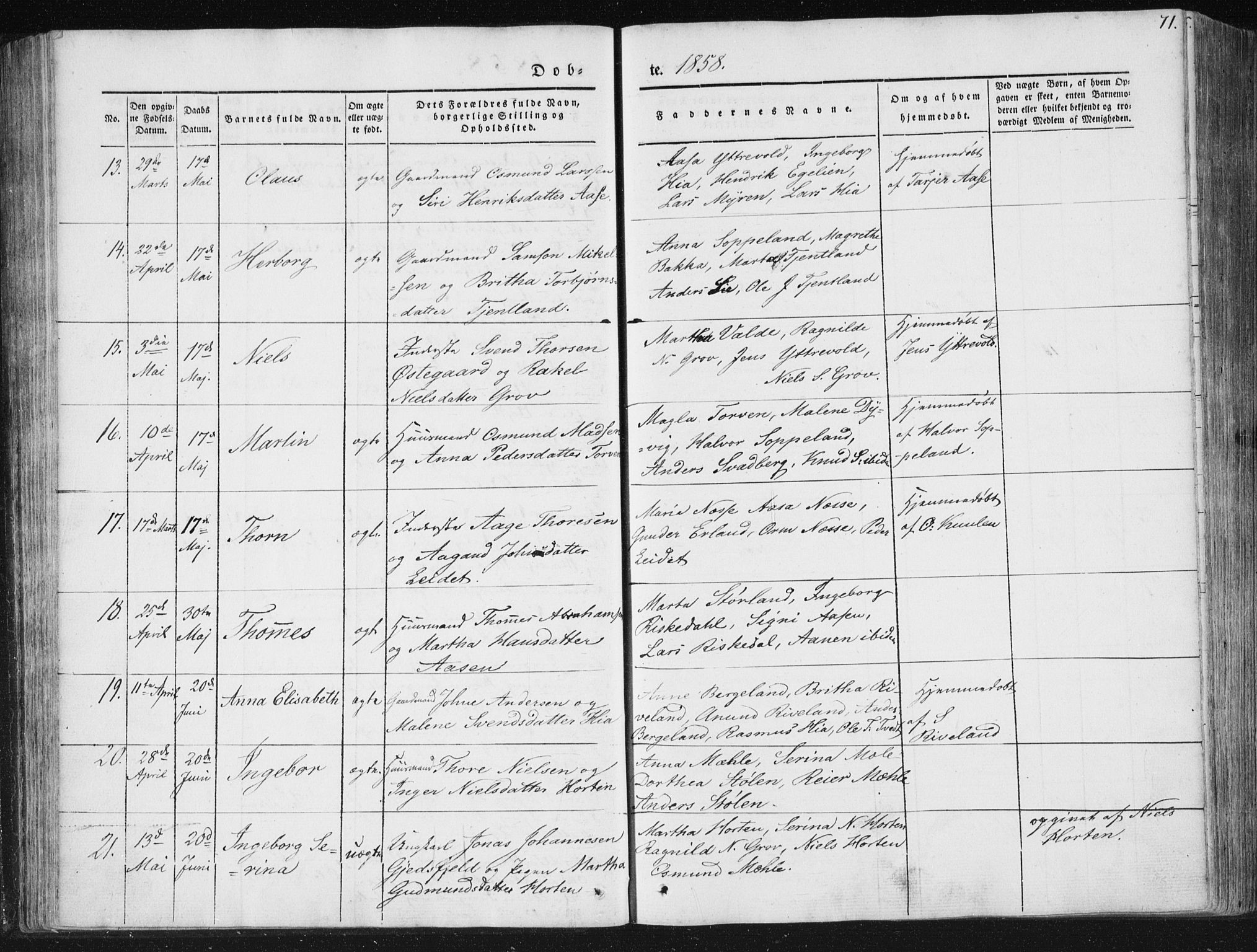 Hjelmeland sokneprestkontor, AV/SAST-A-101843/01/IV/L0008: Parish register (official) no. A 8, 1842-1861, p. 71