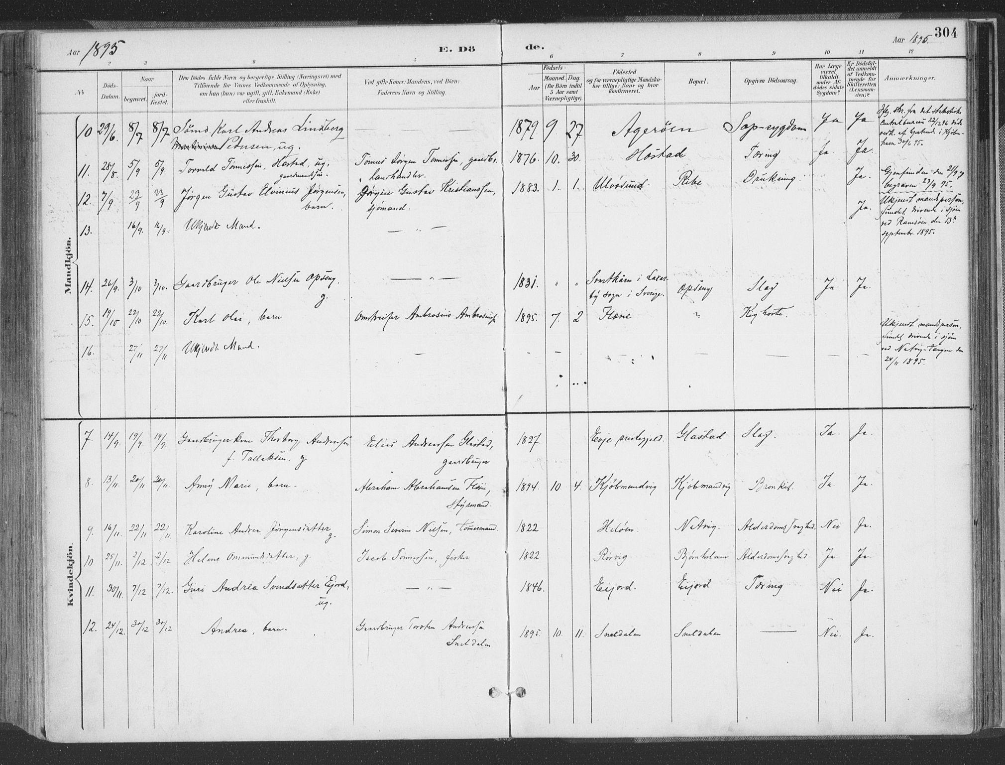 Høvåg sokneprestkontor, AV/SAK-1111-0025/F/Fa/L0006: Parish register (official) no. A 6, 1894-1923, p. 304