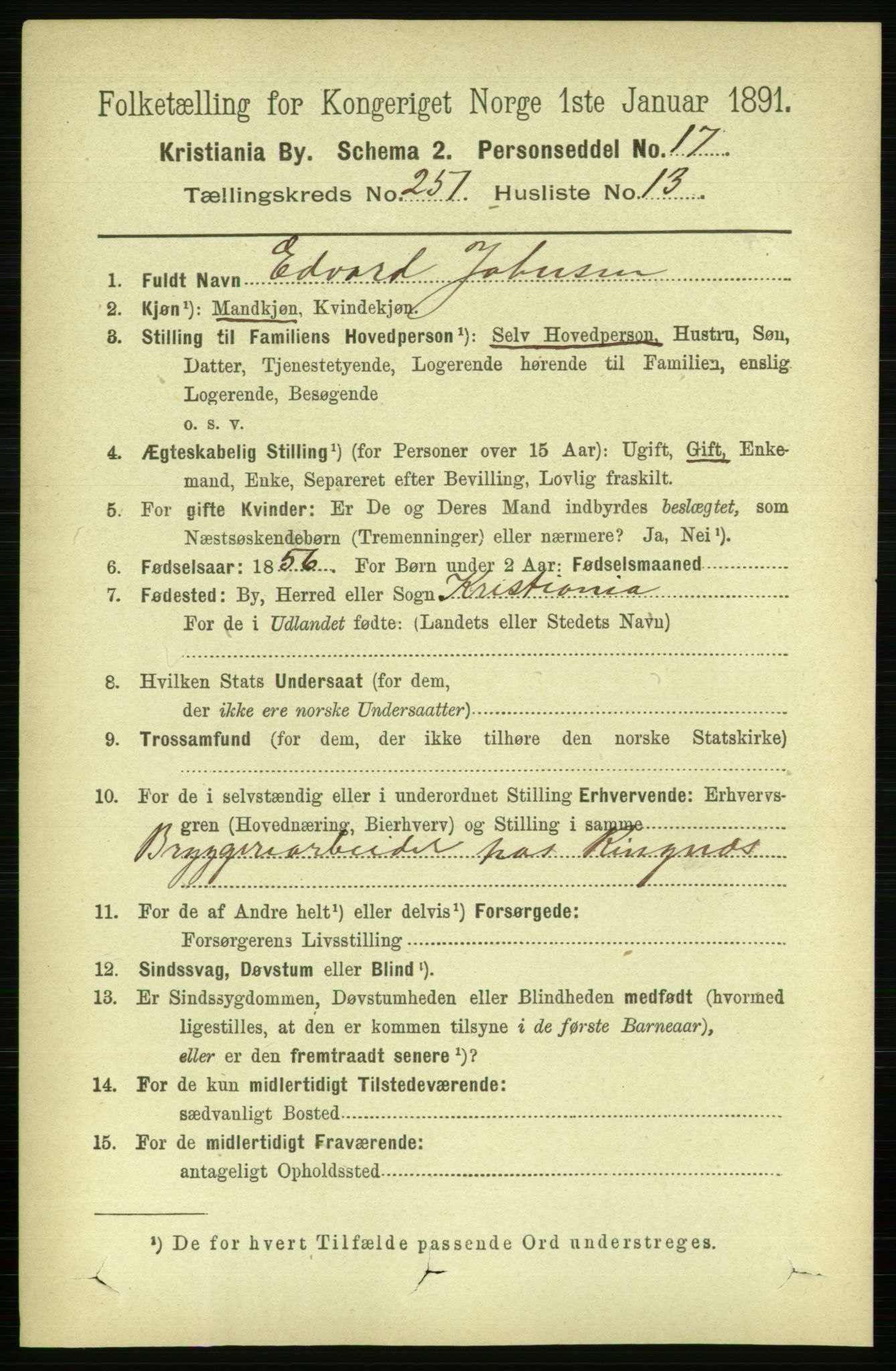 RA, 1891 census for 0301 Kristiania, 1891, p. 153305