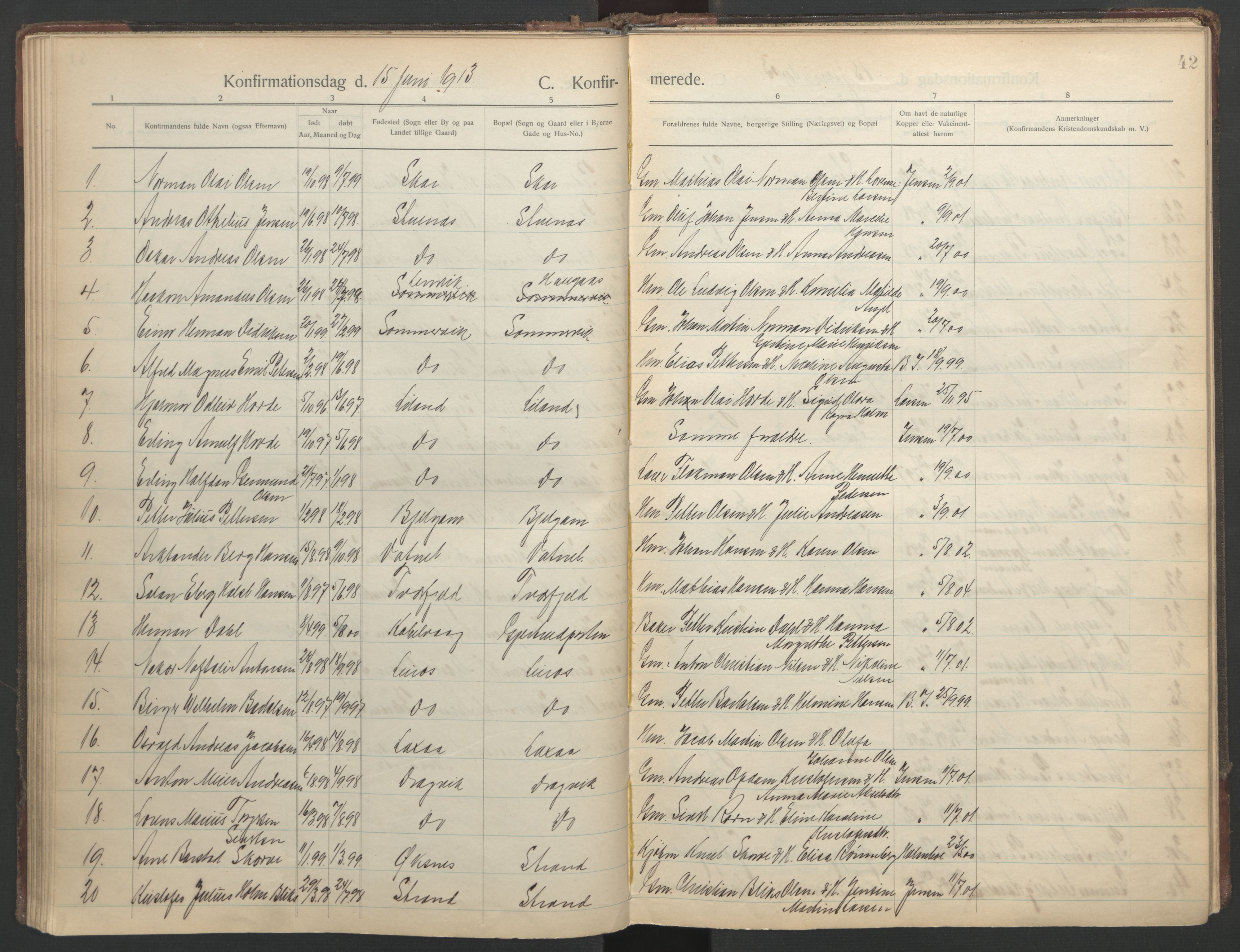 Ministerialprotokoller, klokkerbøker og fødselsregistre - Nordland, AV/SAT-A-1459/863/L0901: Parish register (official) no. 863A13, 1906-1934, p. 42